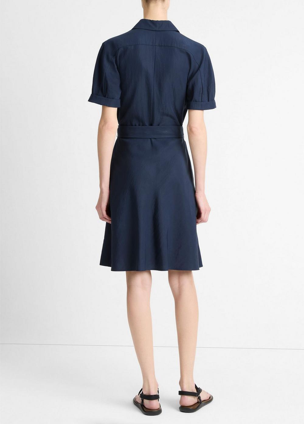 Cuffed-Sleeve Belted Shirt Dress Product Image