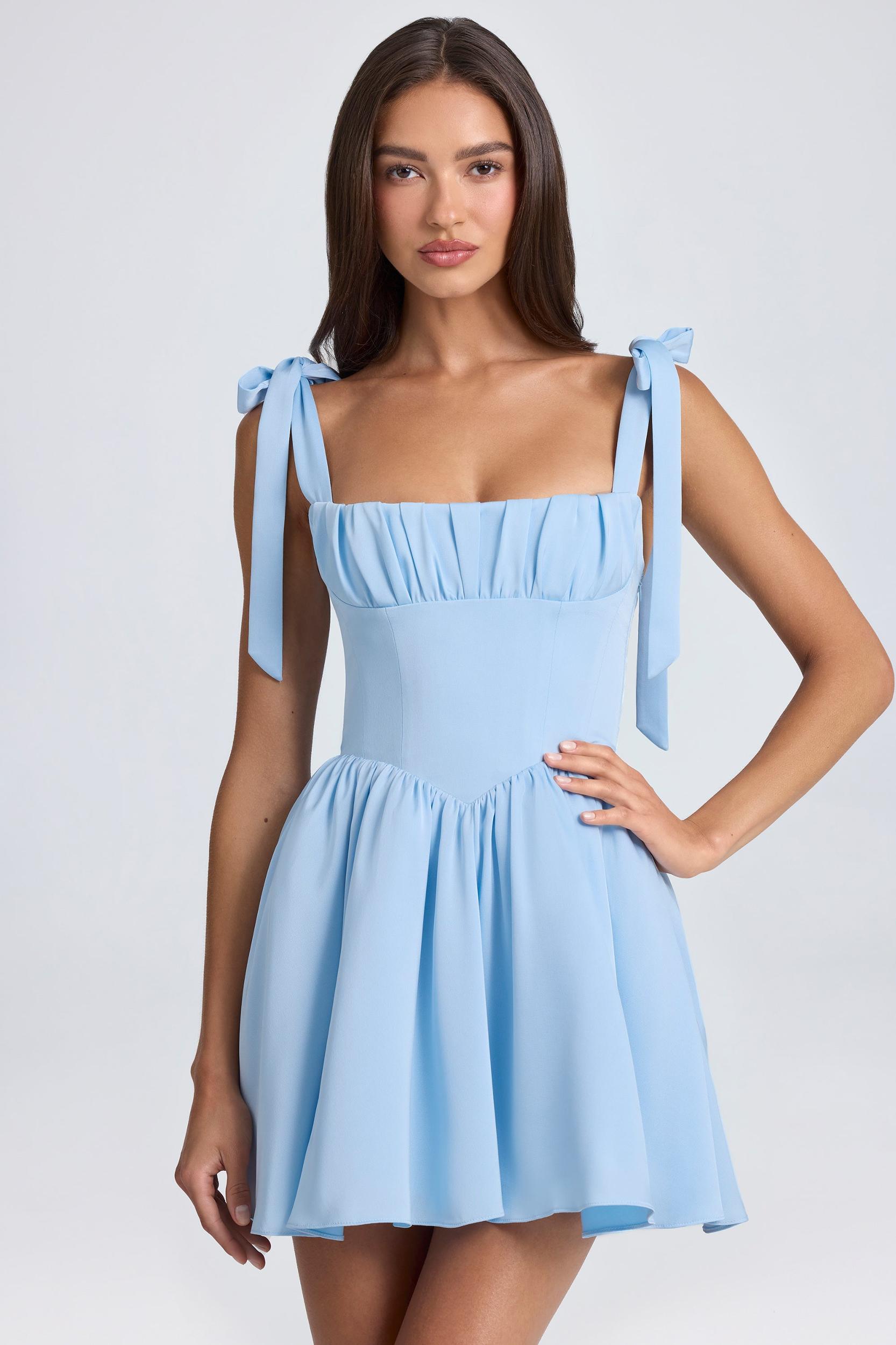 Draped Corset Mini Dress in Powder Blue Product Image