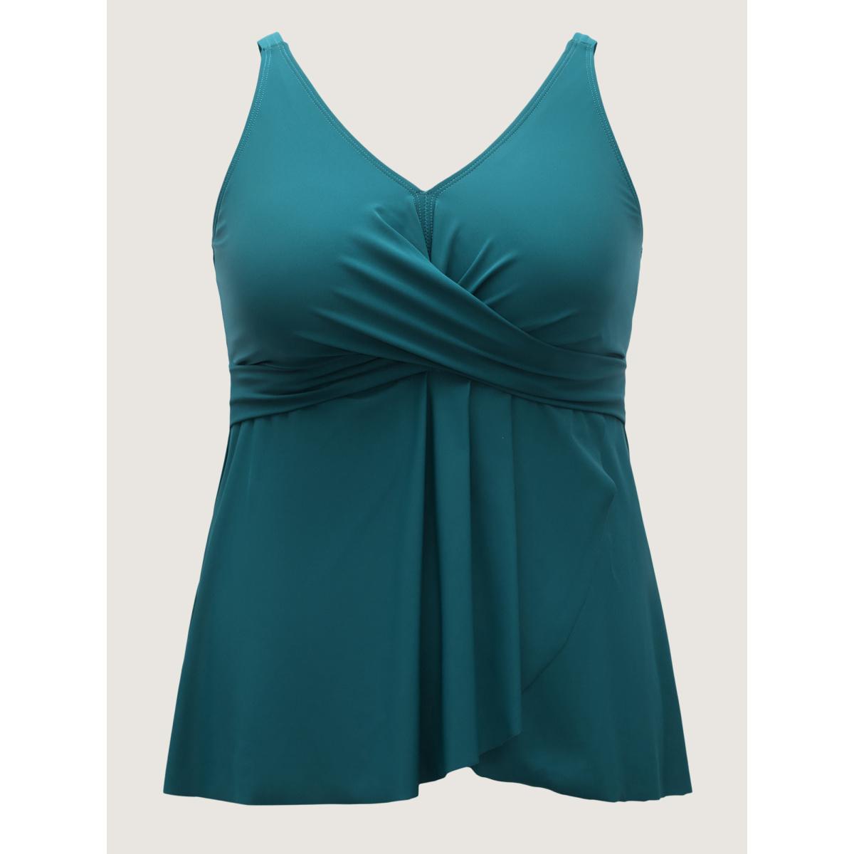 Plus Size Twist Front Arc Hem Adjustable Swim Top Women's Swimwear Teal Resort Twist High stretch Bodycon V-neck Curve Swim Tops BloomChic 30/6X Product Image