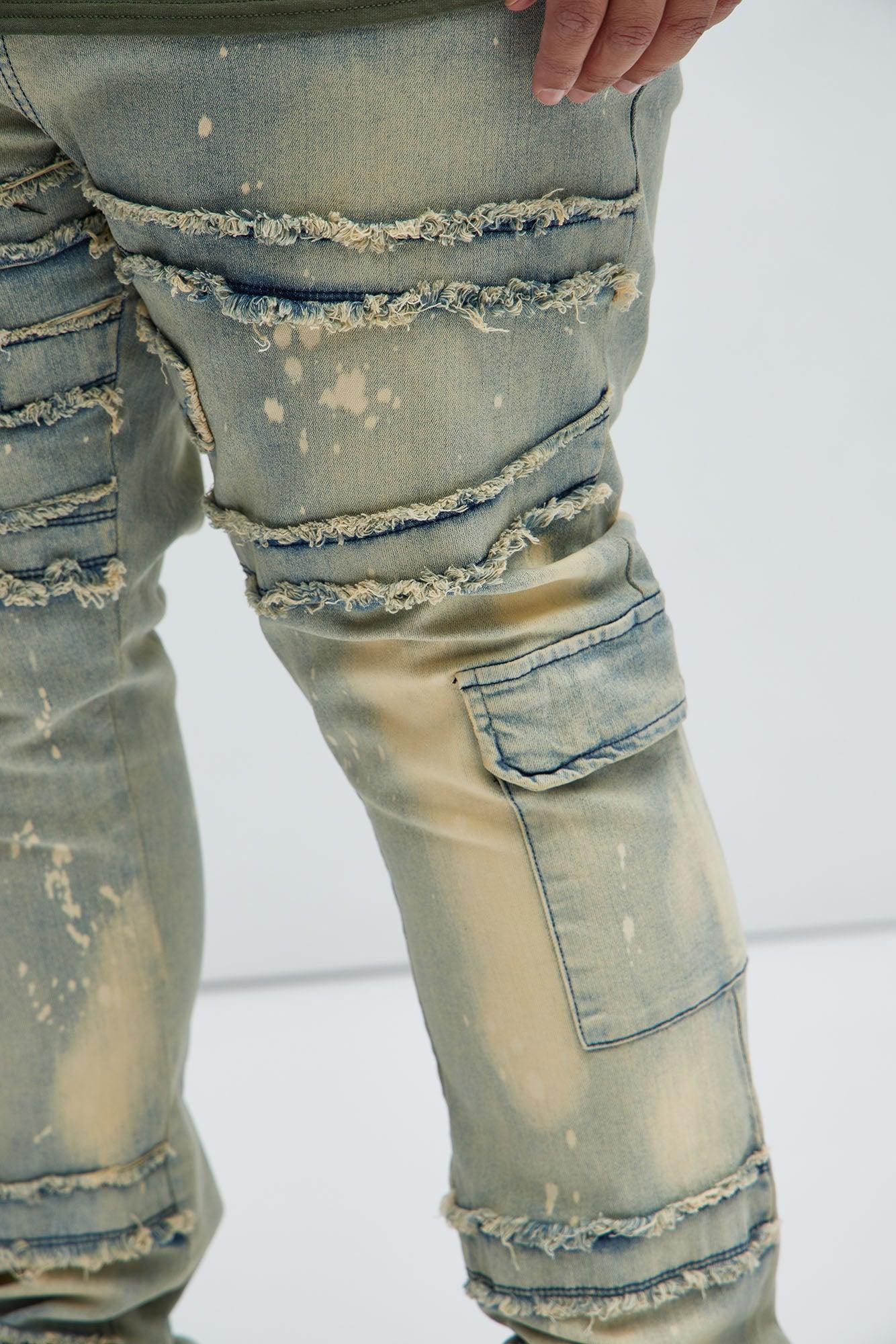 With Some Fray Skinny Flare Cargo Jeans - Light Blue Wash Product Image