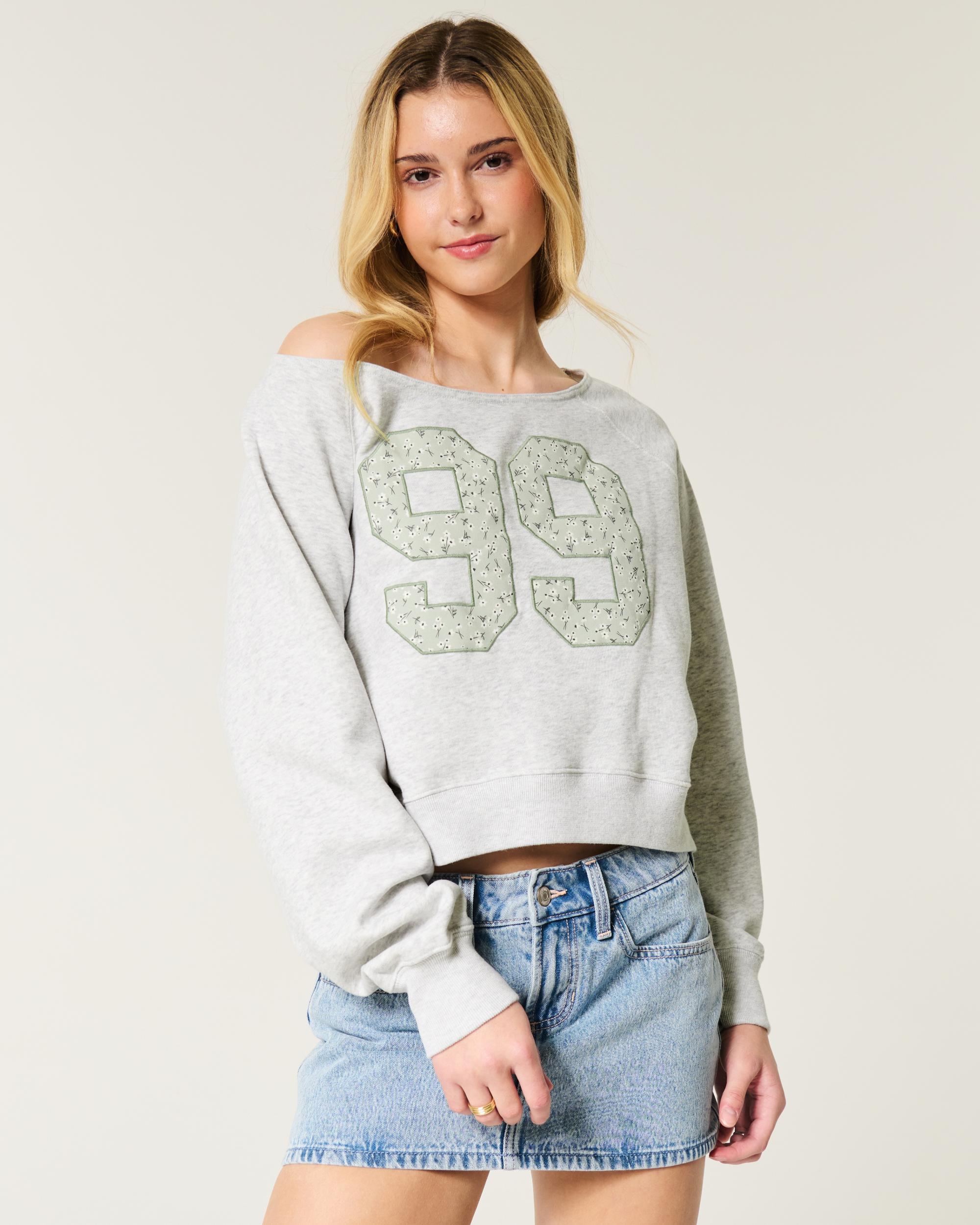 Easy Off-the-Shoulder California Graphic Crew Sweatshirt Product Image