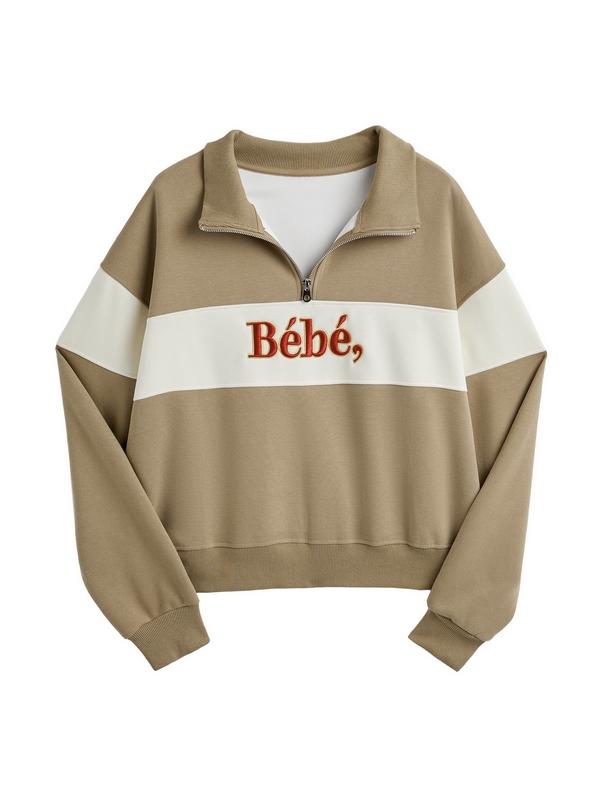 Color Block Splice Letter Embroidery Print Sweatshirt Product Image