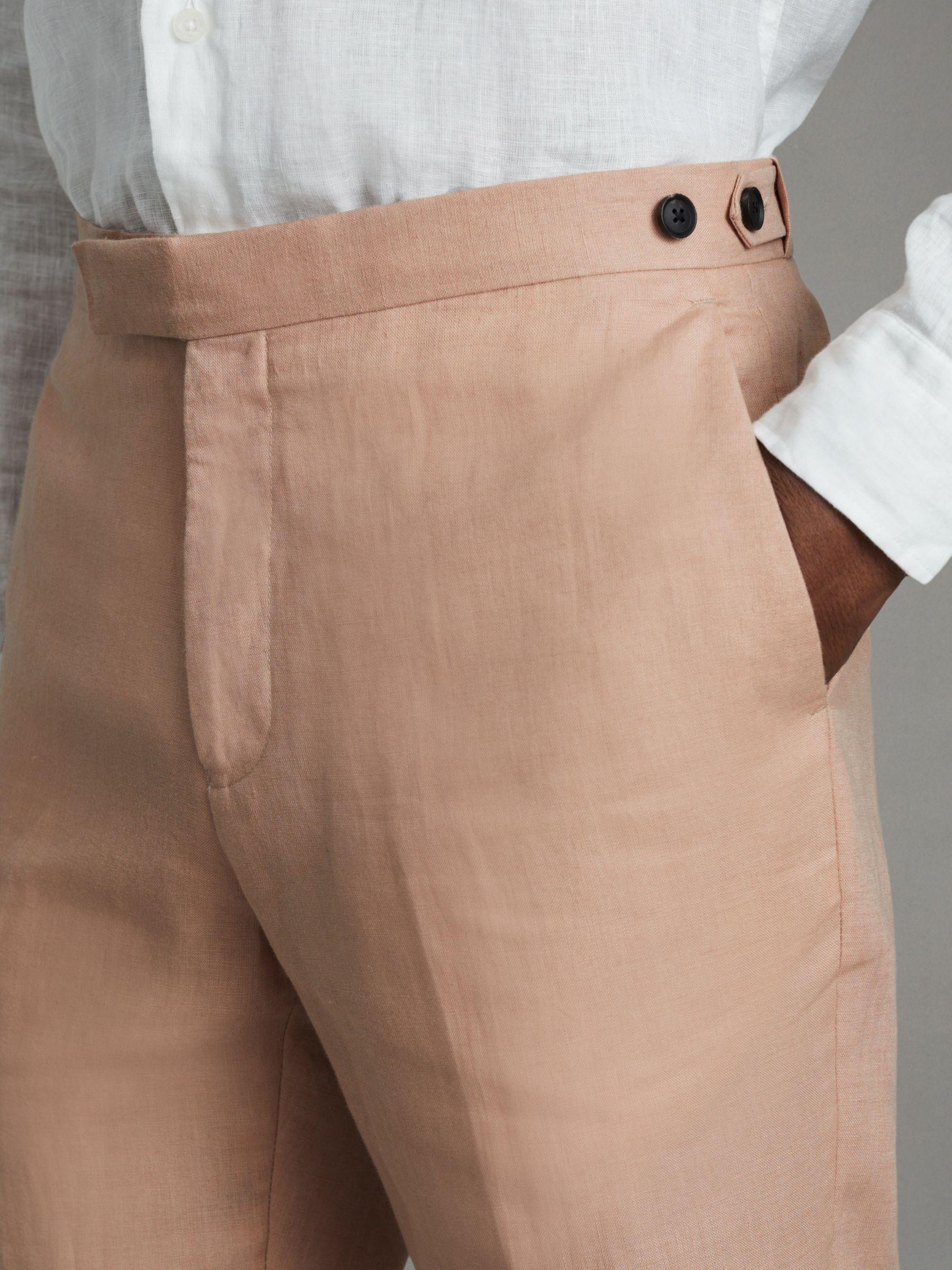 Linen Tapered Trousers Slim-Fit in Pink Product Image