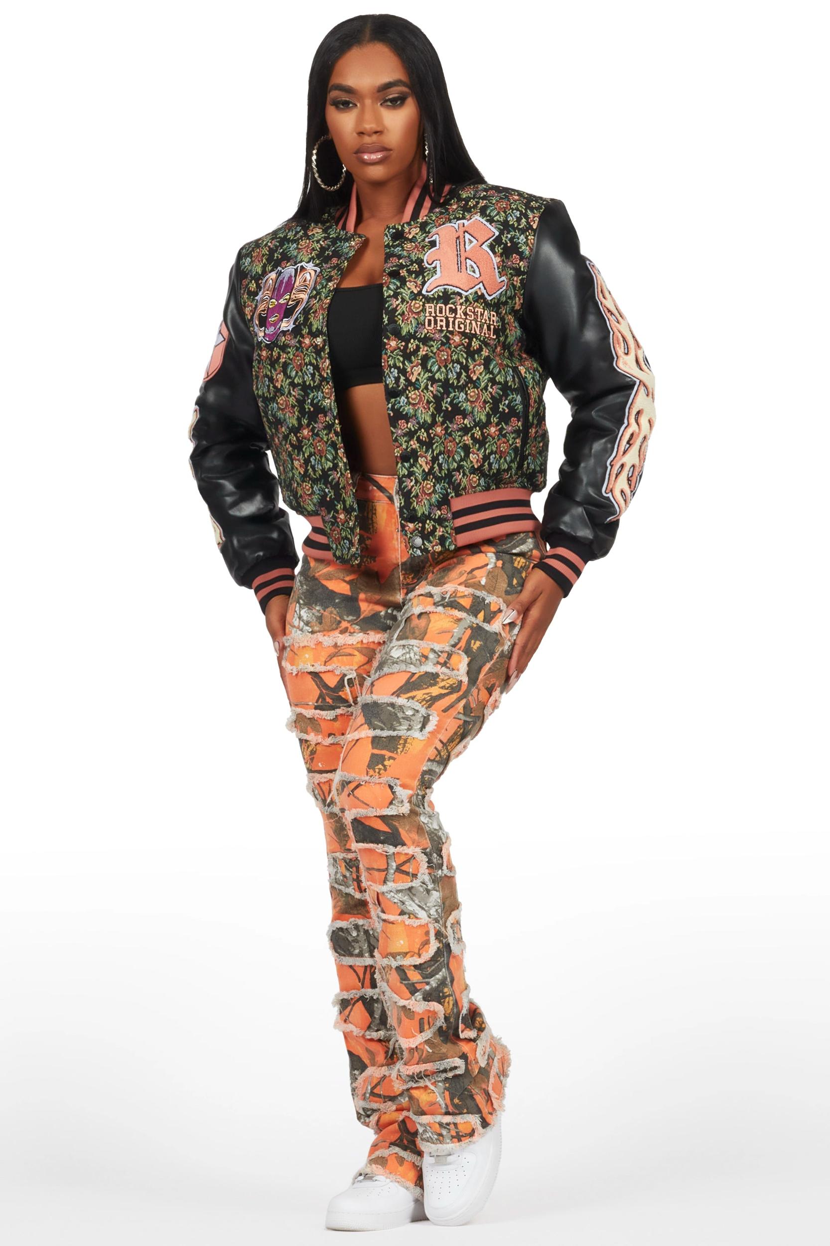 Lakiela Black Oversized Tapestry Varsity Jacket Female Product Image