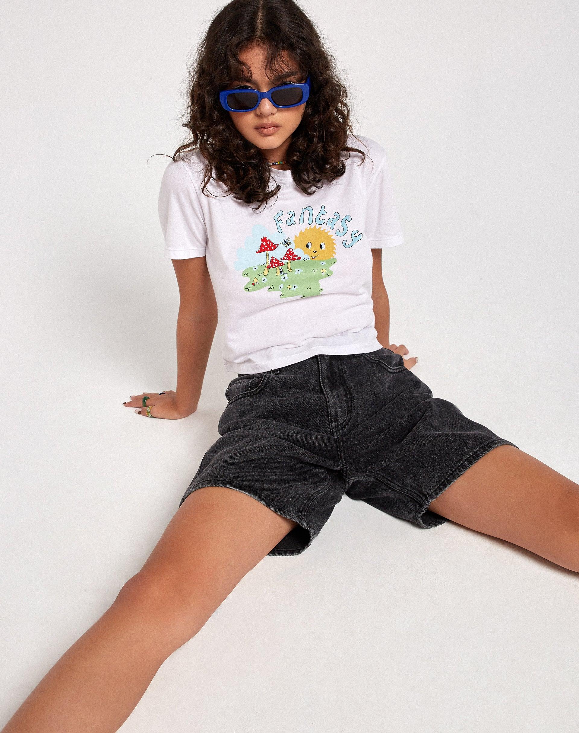 Dad Denim Shorts in Black Wash Product Image