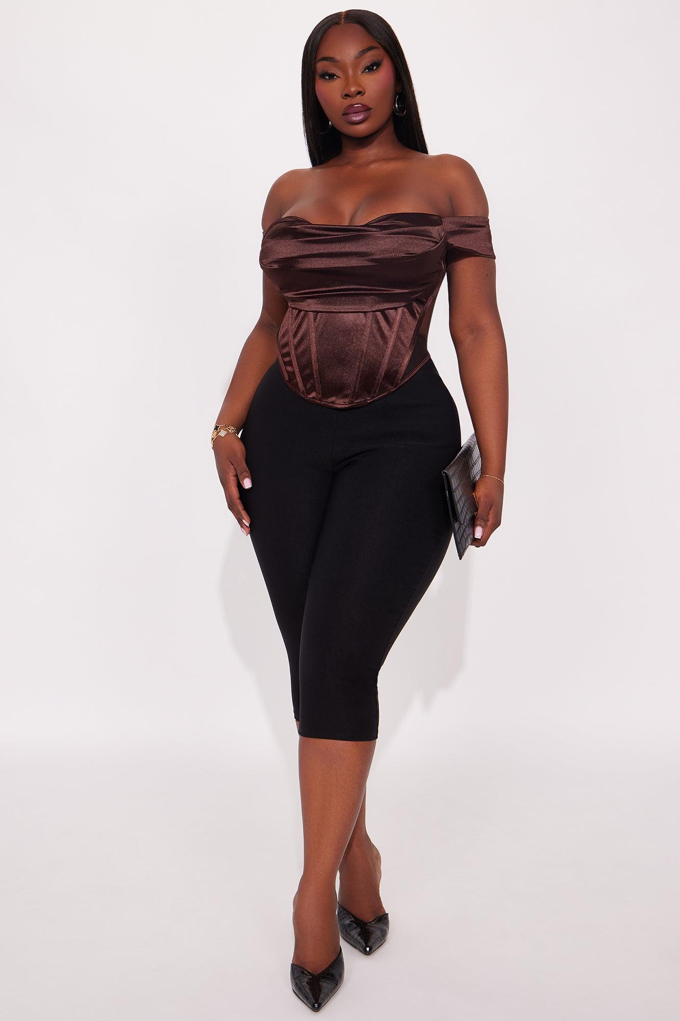 Fair Maiden Off Shoulder Corset Top - Chocolate Female Product Image