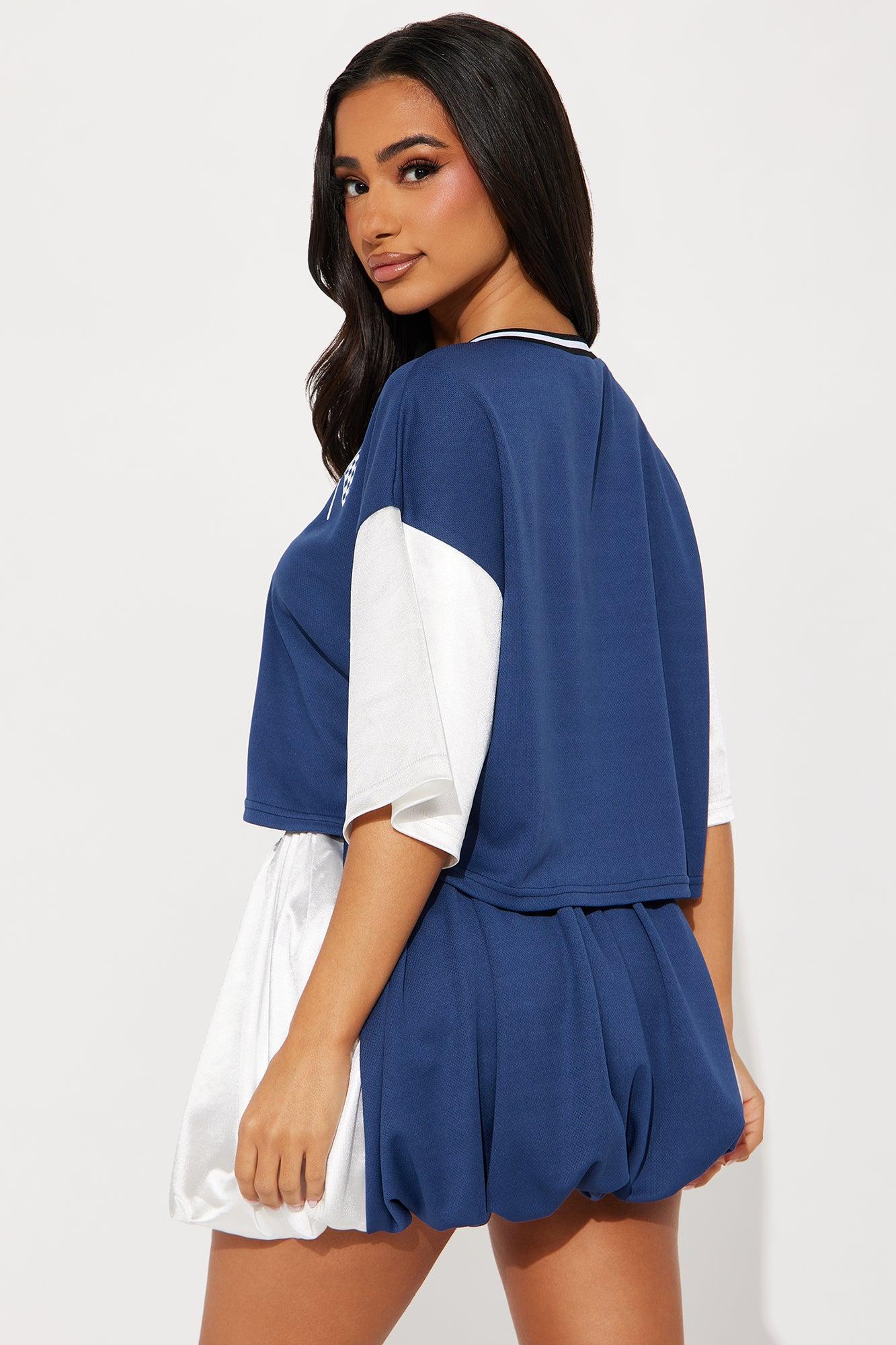 Sporty Bubble Skirt Set - Navy/combo Product Image