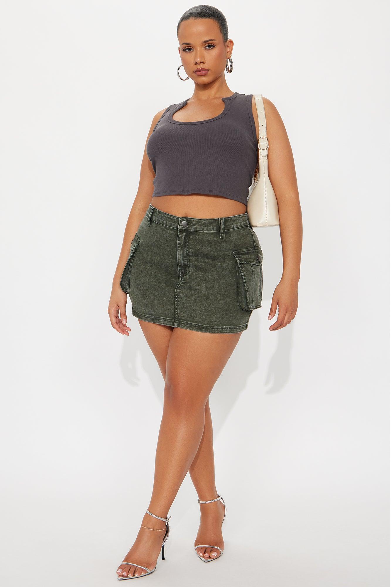 Davi Vintage Wash Denim Mini Skirt - Olive Female Product Image