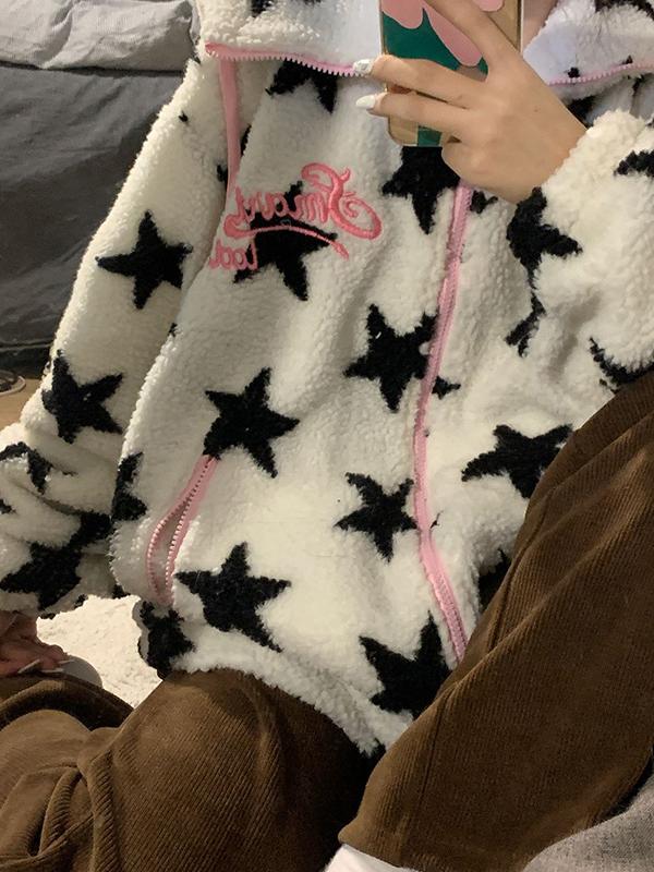 All Over Star Jacquard Hooded Jacket Product Image