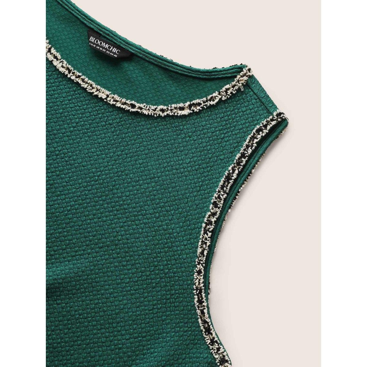 Plus Size Round Neck Contrast Webbing Patched Pocket Dress DarkGreen Women Elegant Texture Round Neck Sleeveless Curvy BloomChic 12/L Product Image