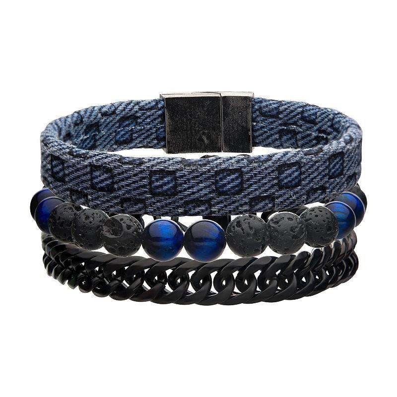 Men's Stainless Steel Blue Triple Stackable Bracelet Set, Size: 8", Two Tone Product Image