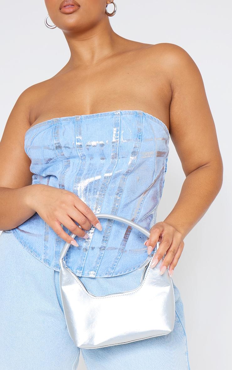 Plus Silver Washed Foil Denim Corset Product Image