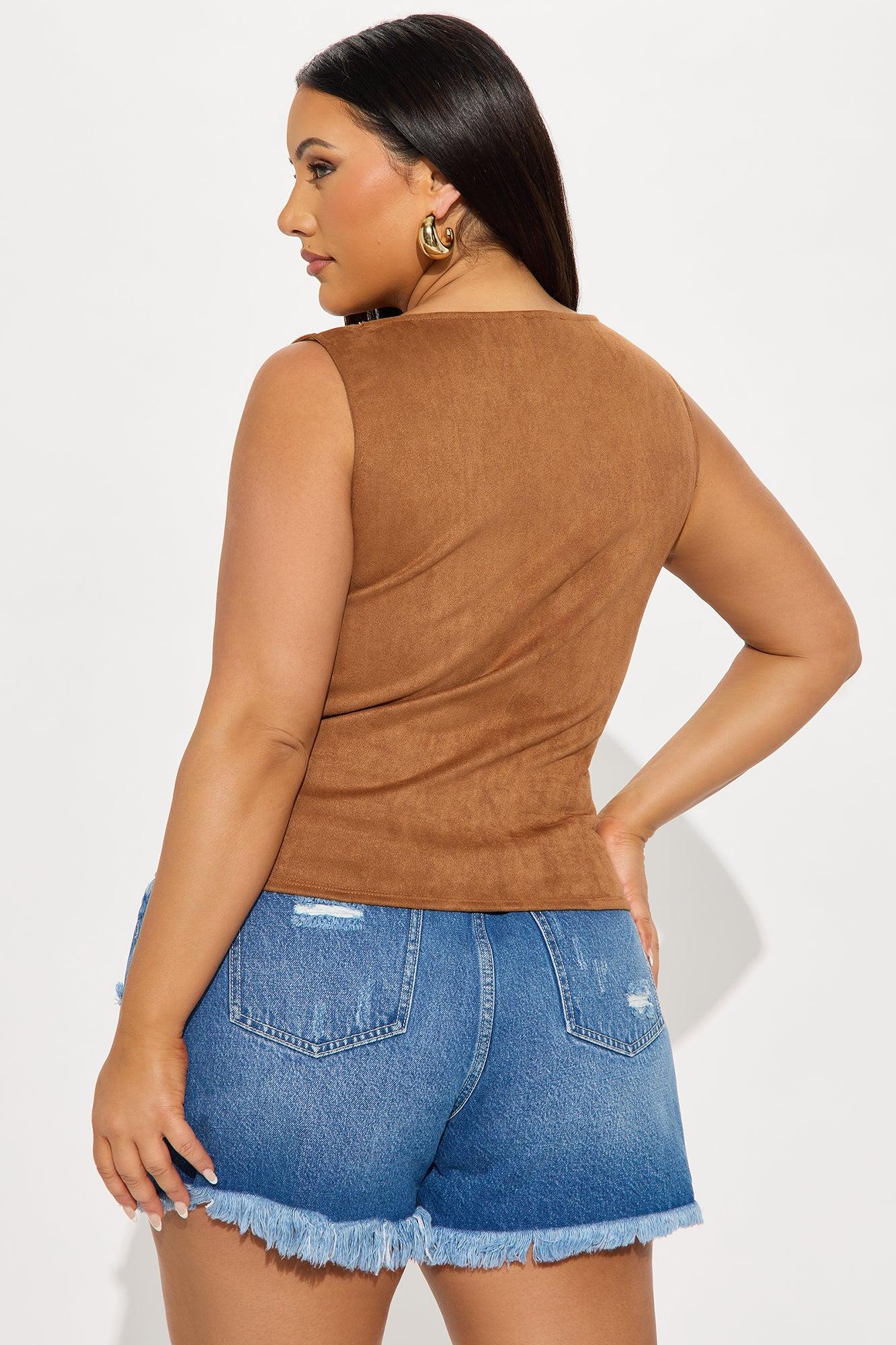 Ori High Neck Faux Suede Top - Camel Female Product Image