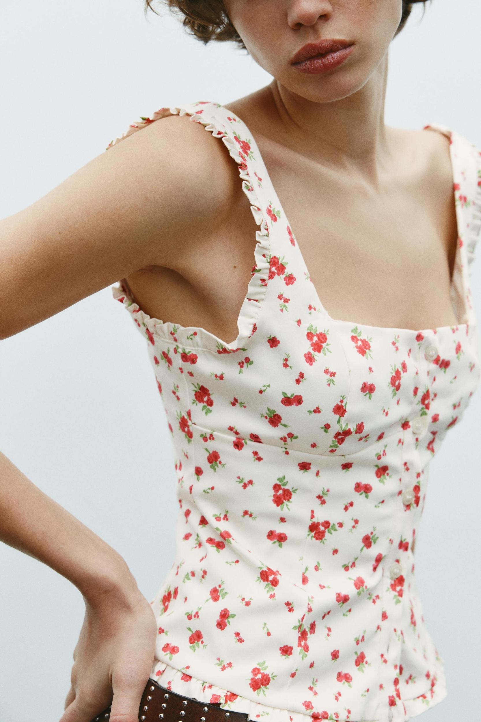 FLORAL STRETCH POPLIN TOP Product Image