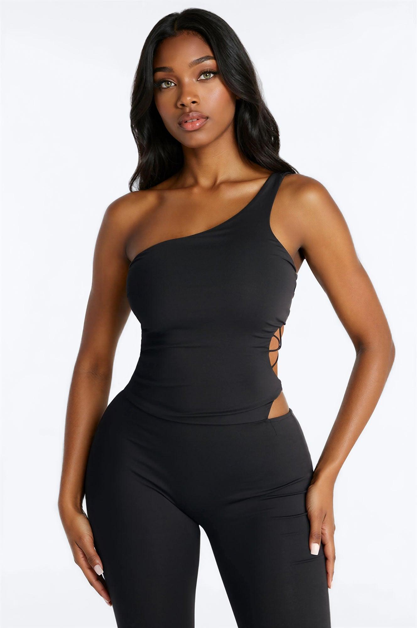 Reena Lace Up Capri Catsuit - Black Female Product Image