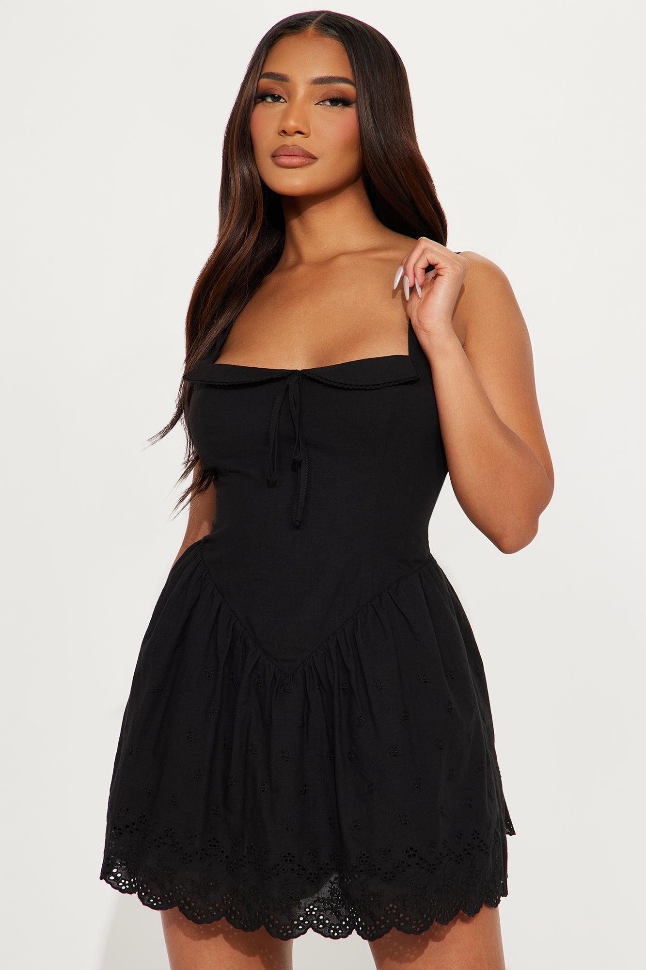 Edith Eyelet Micro Mini Dress - Black Product Image