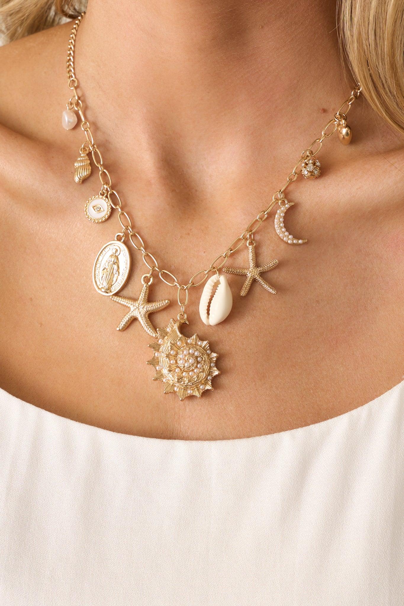 Close To The Shore Gold Coastal Charm Necklace Product Image
