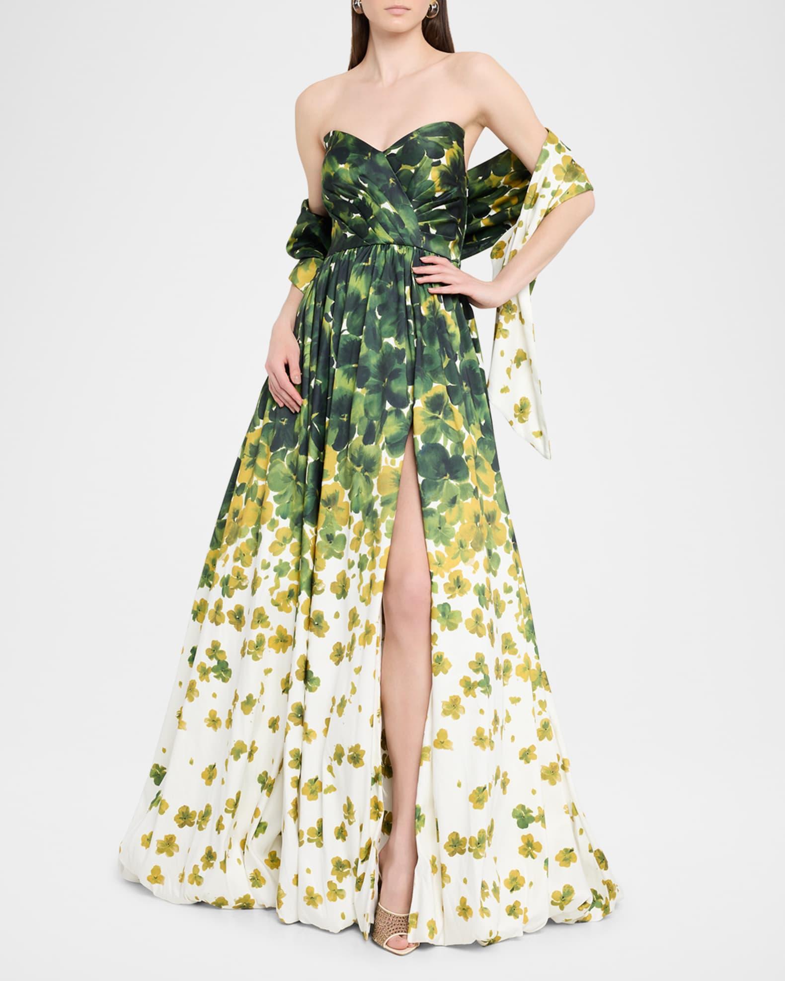 Strapless Floral-Print Ball Gown with Shawl Product Image