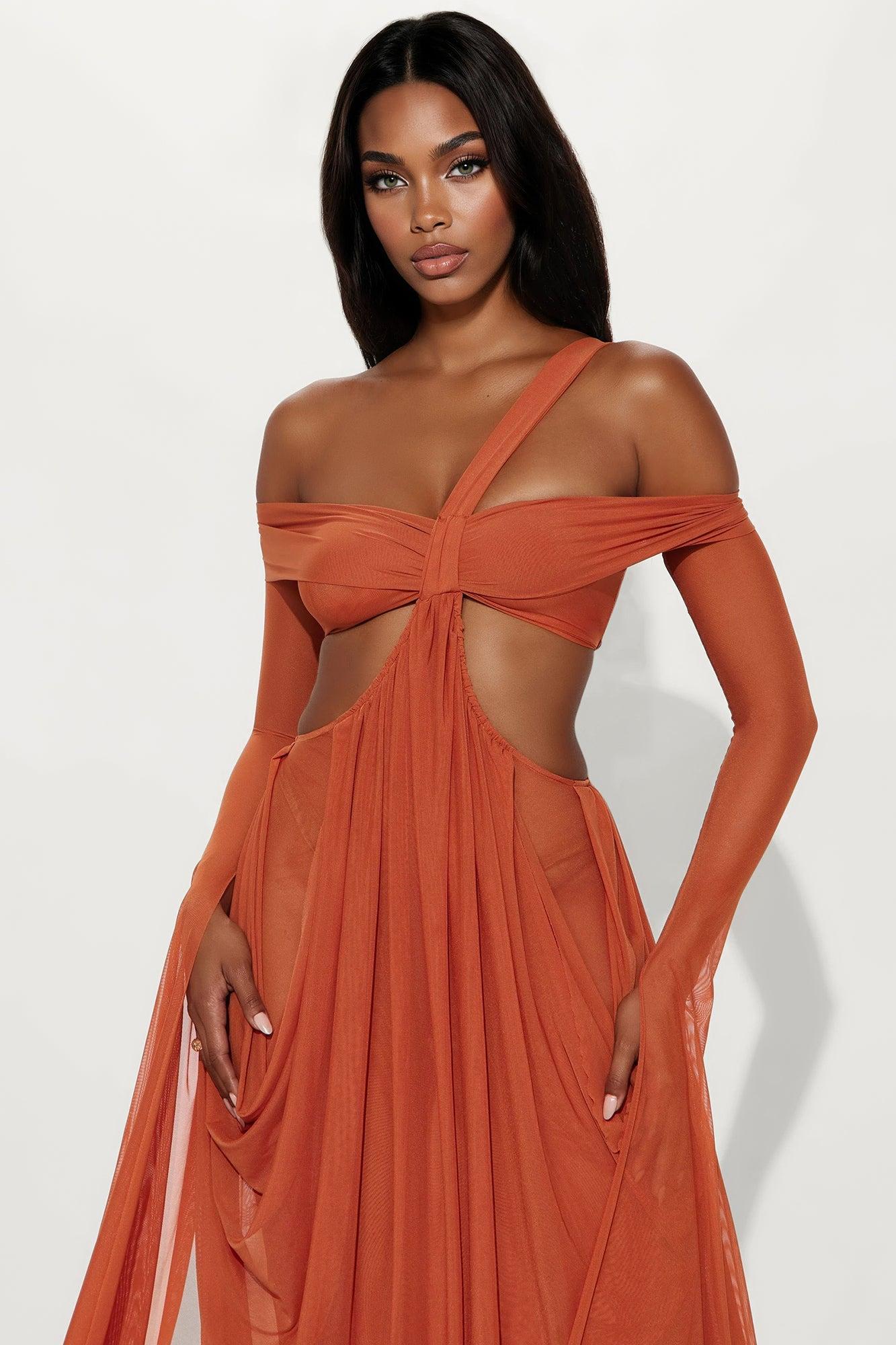 Alora Mesh Maxi Dress - Rust Female Product Image