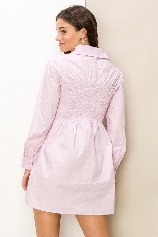 Lilac Smocked Button Up Mini Dress Product Image