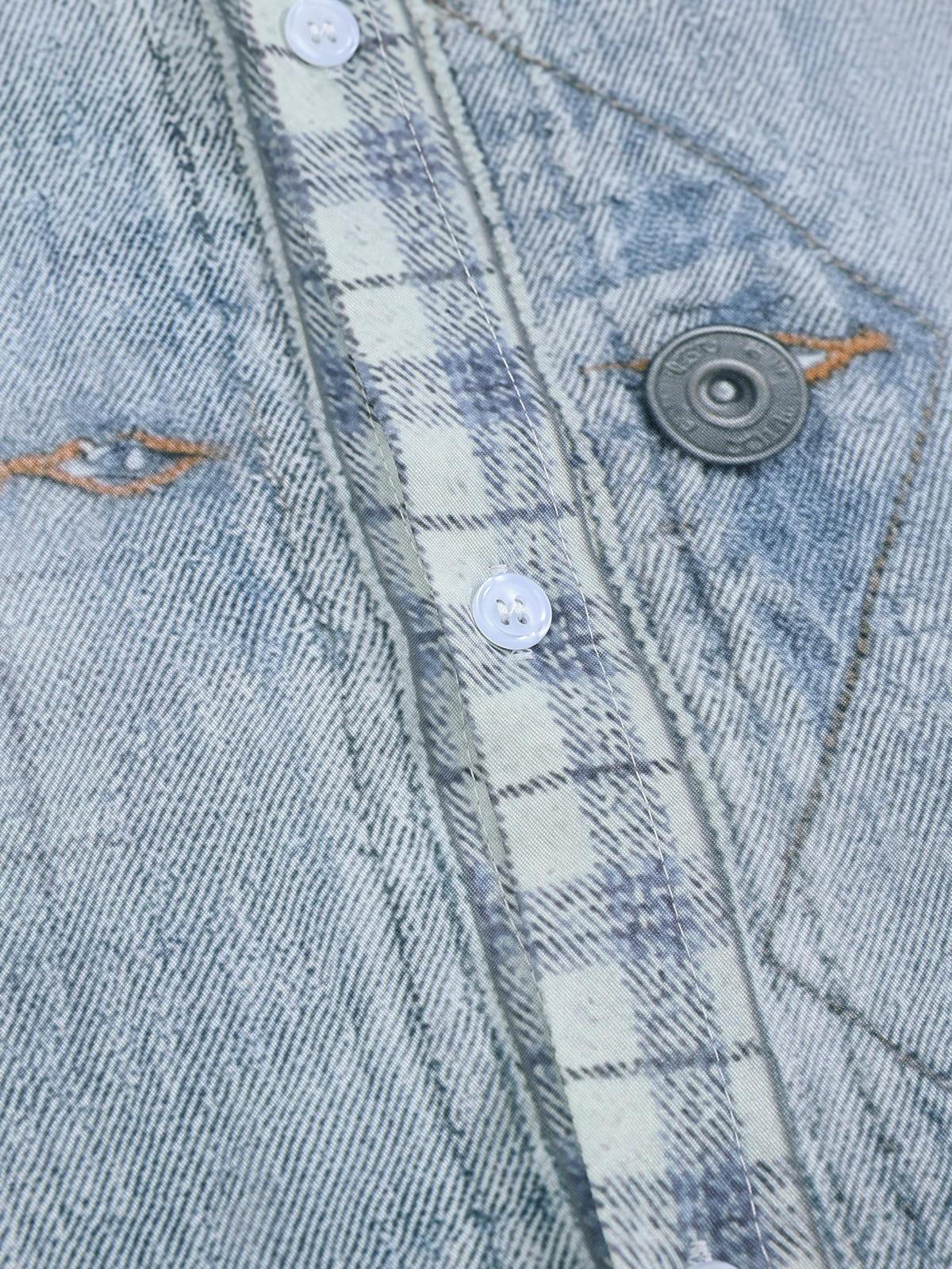 Aelfric Eden Denim Plaid Panel Short Sleeve Shirt Product Image