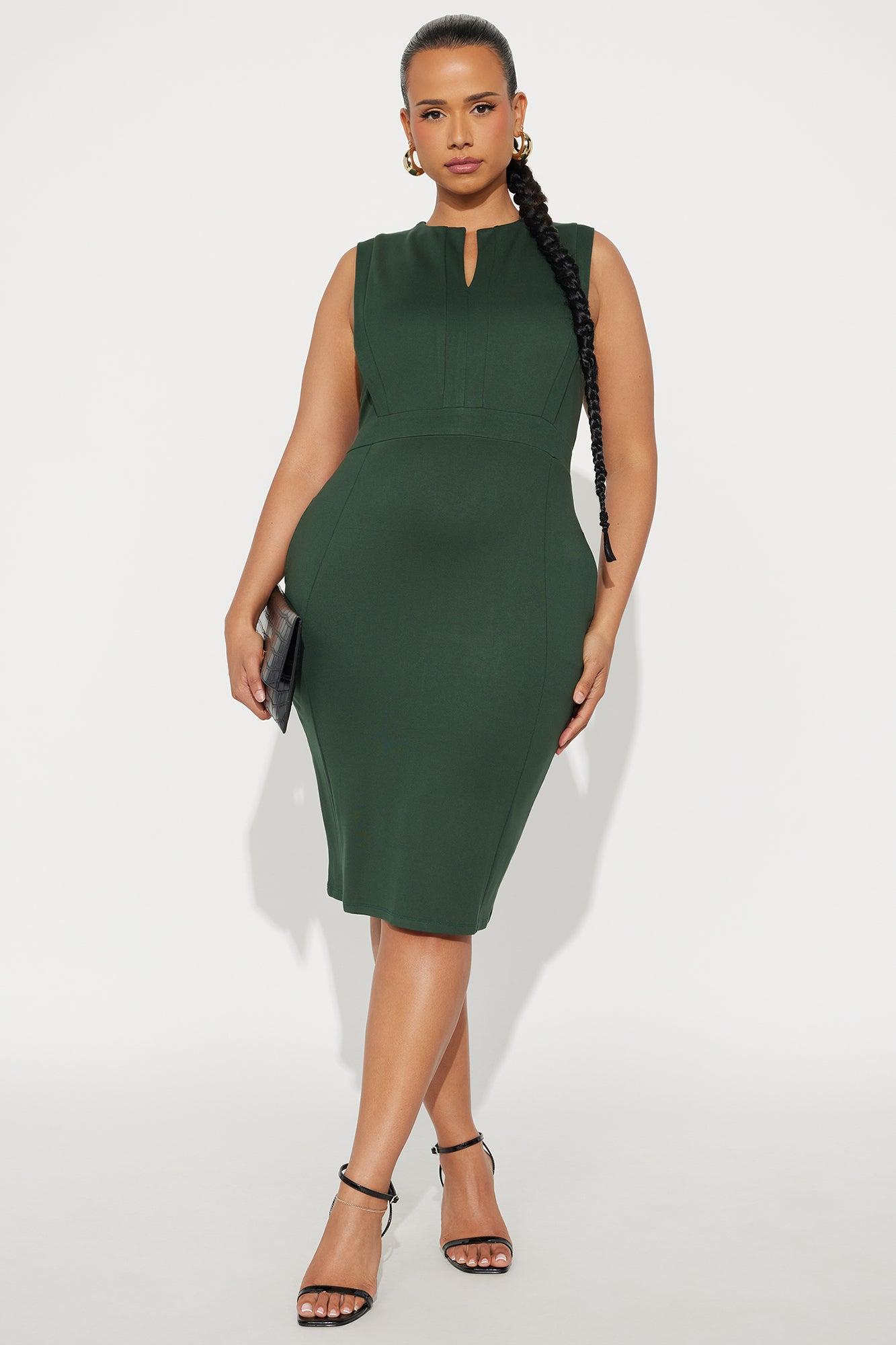 Cubicle Cutie Body Sculpting Midi Dress - Hunter Green Female Product Image