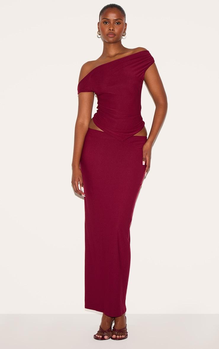 Burgundy Soft Touch Mid Rise Maxi Skirt Product Image