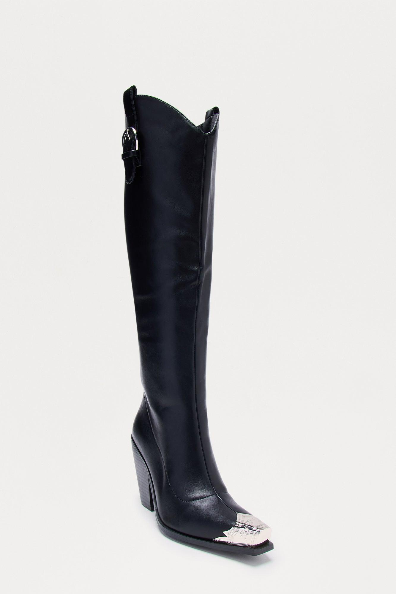 Smokey Knee High Cowboy Boots - Black Product Image