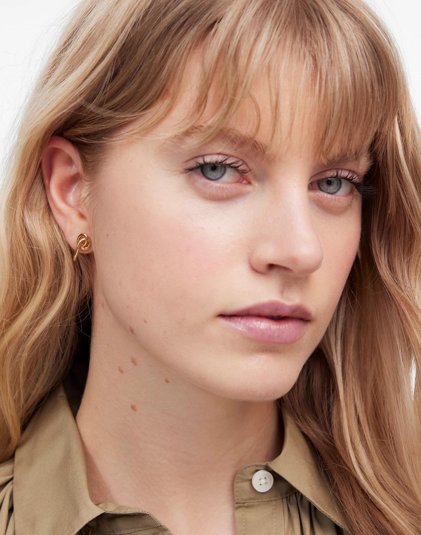 Demi-Fine Knot Huggie Stud Earrings Product Image