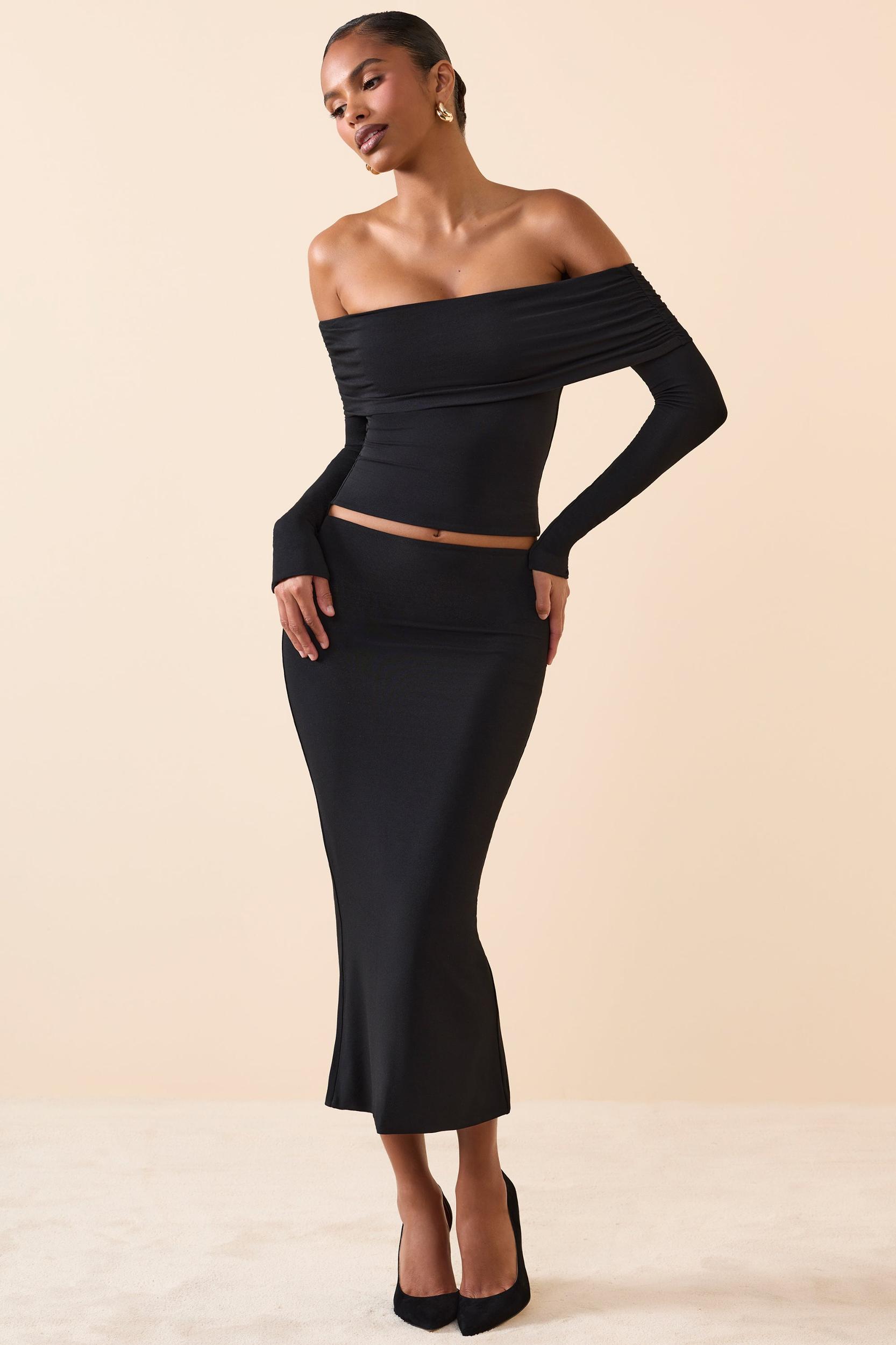 Modal Mid-Rise Midaxi Skirt in Black Female Product Image