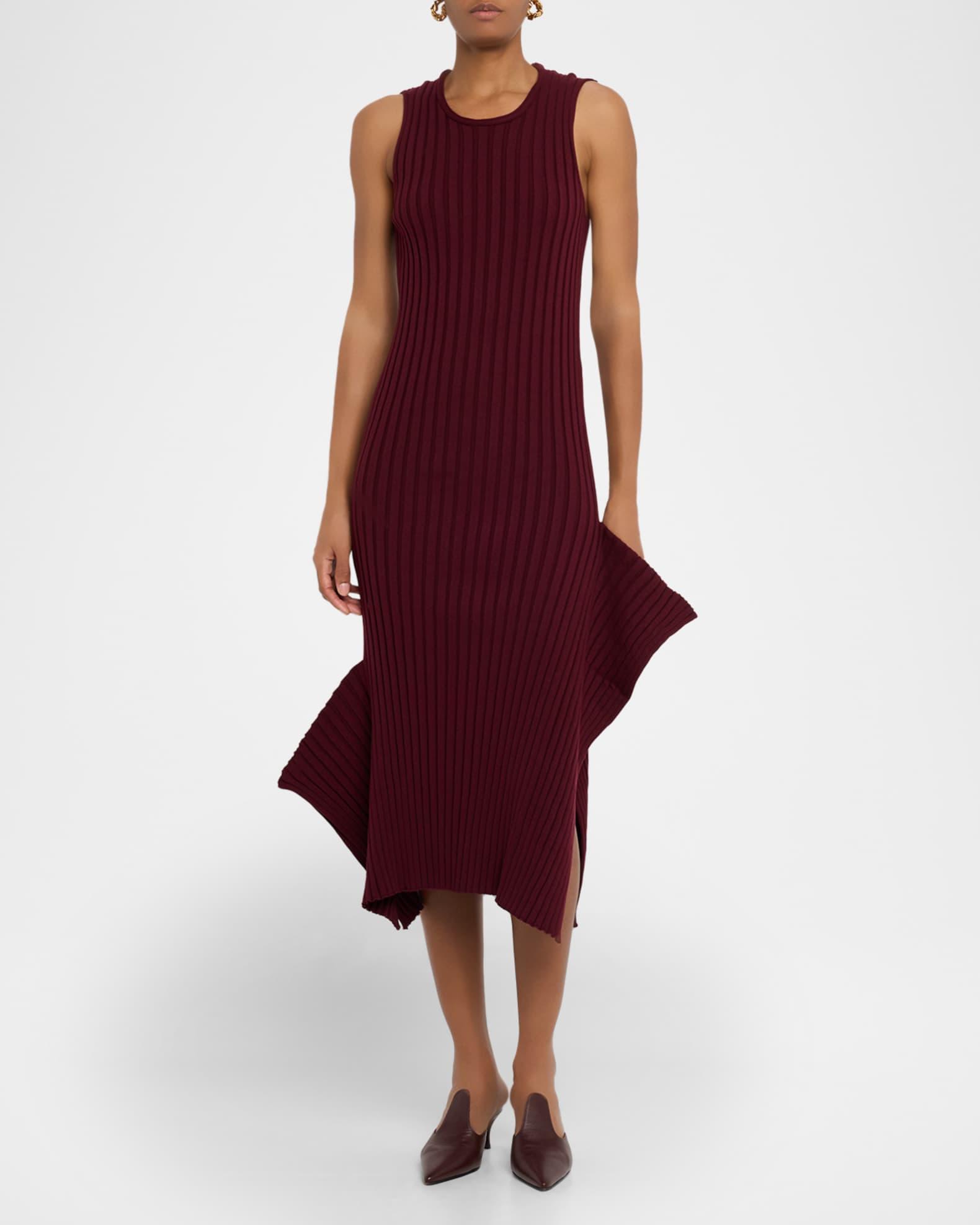Asymmetric Hem Rib Knit Midi Dress Product Image