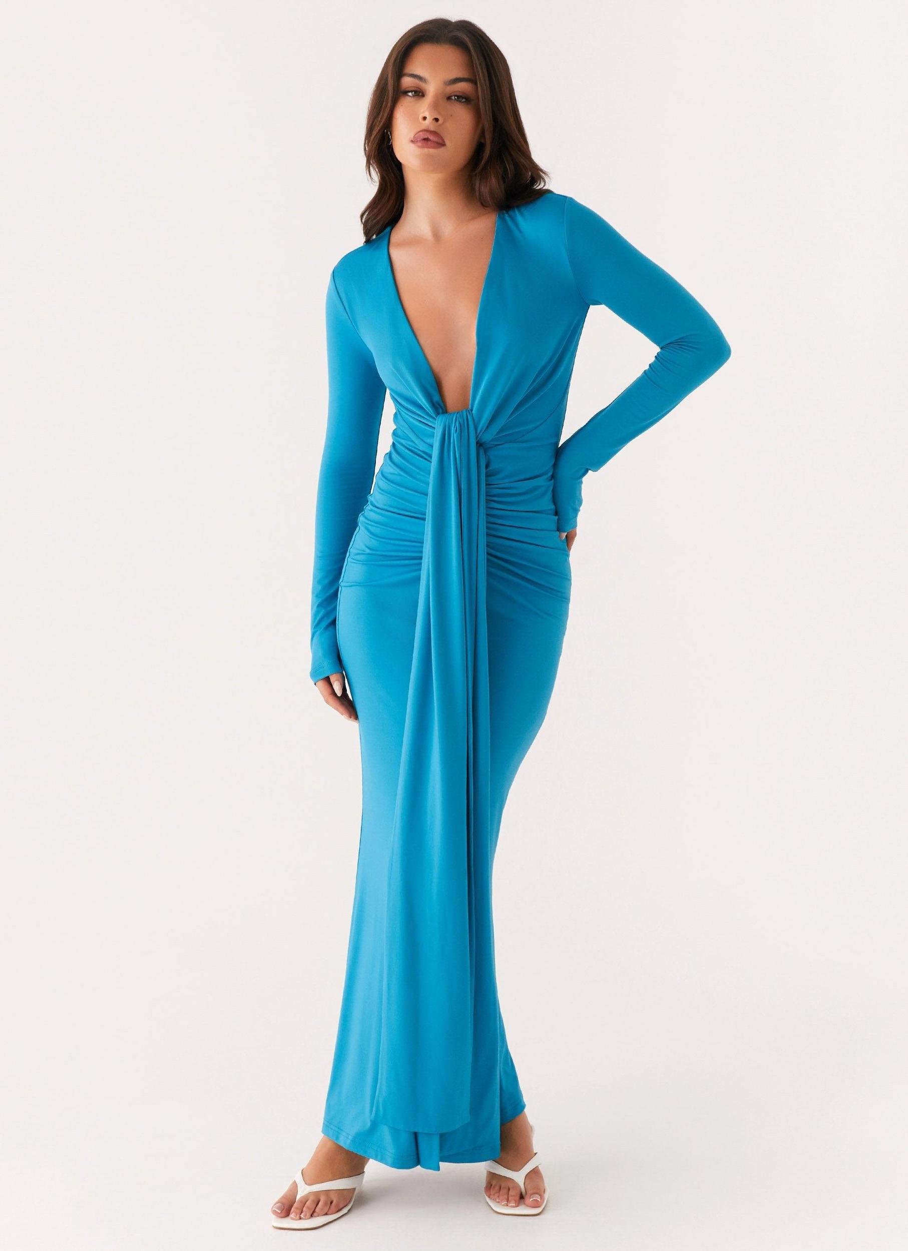 Miesha Long Sleeve Maxi Dress - Blue Product Image
