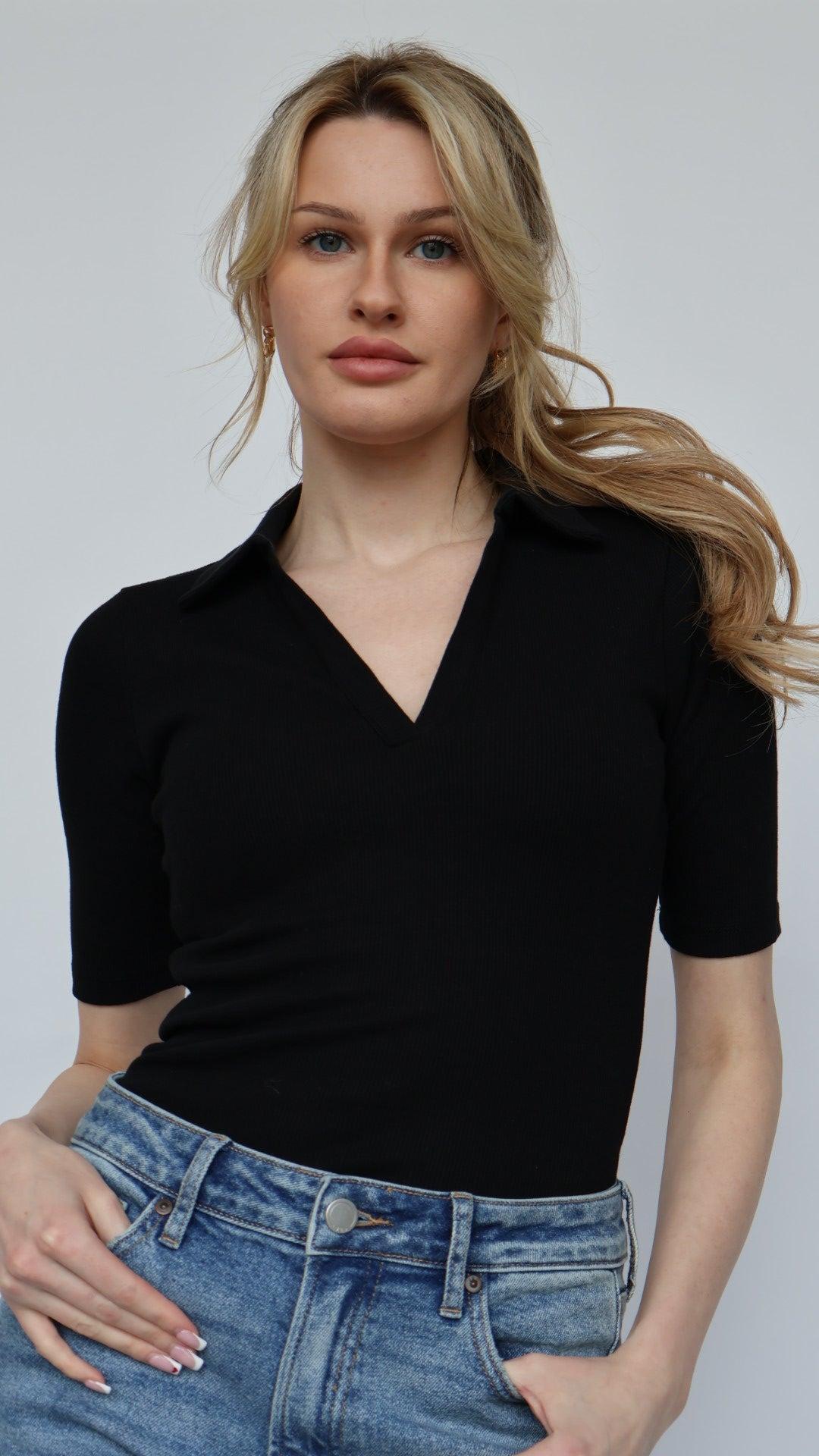 Ribbed Polo Collar Bodysuit Product Image