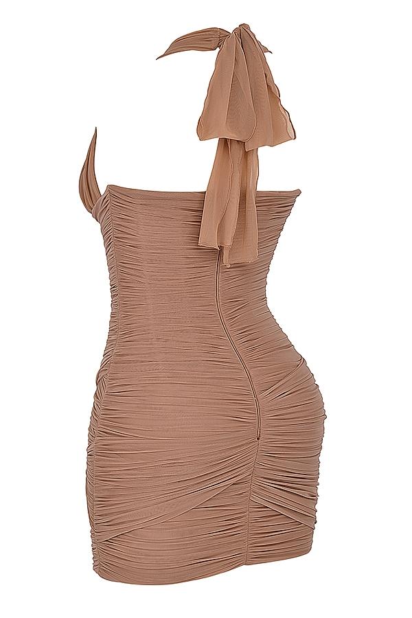 Laetitia  hazelnut gathered mini dress Product Image