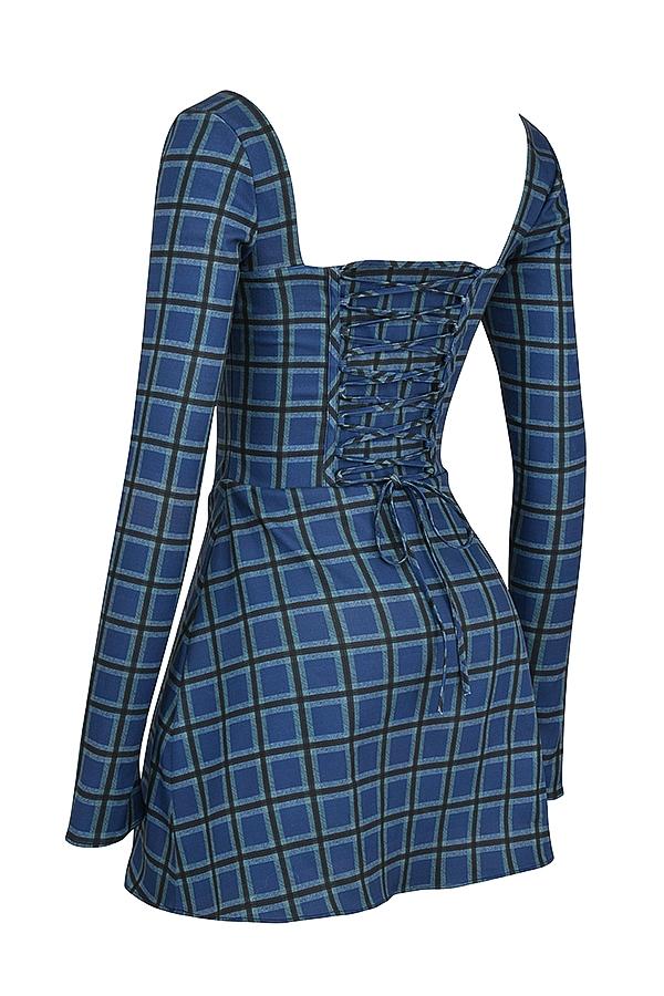 Malika  blue tartan corset mini dress Product Image