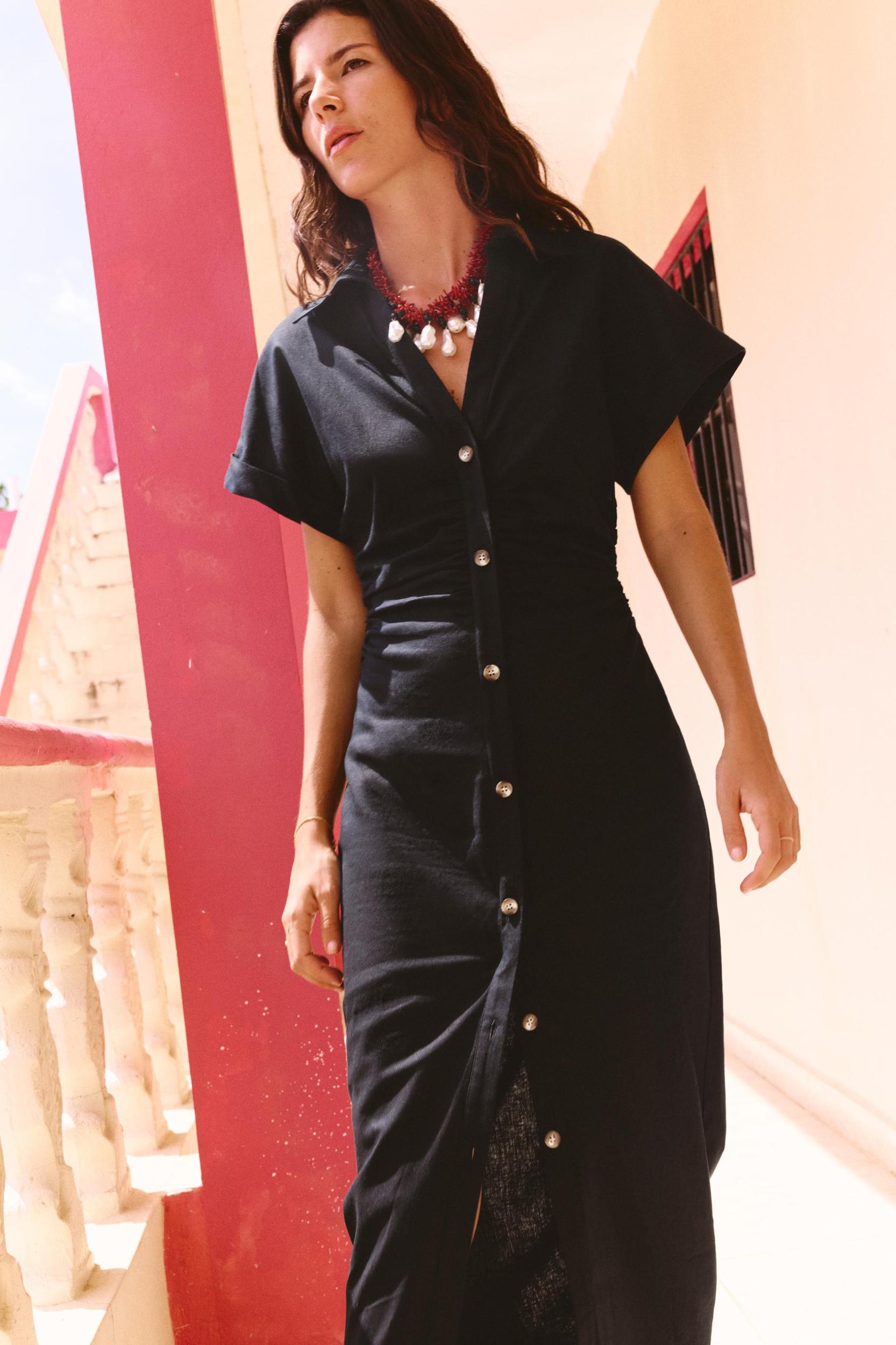 LINEN BLEND MIDI DRESS Product Image