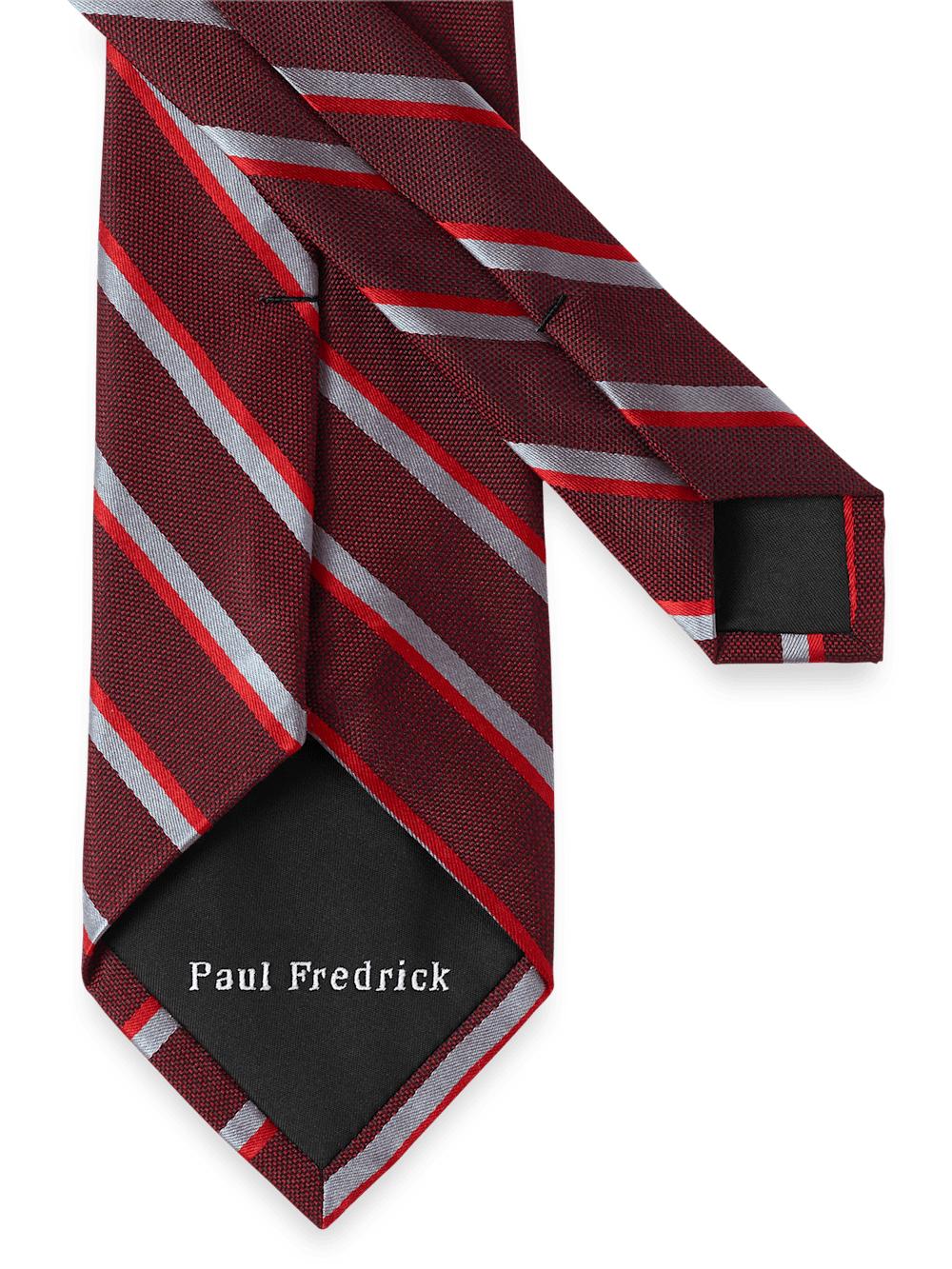 Stripe Woven Silk Tie - Red/grey Product Image