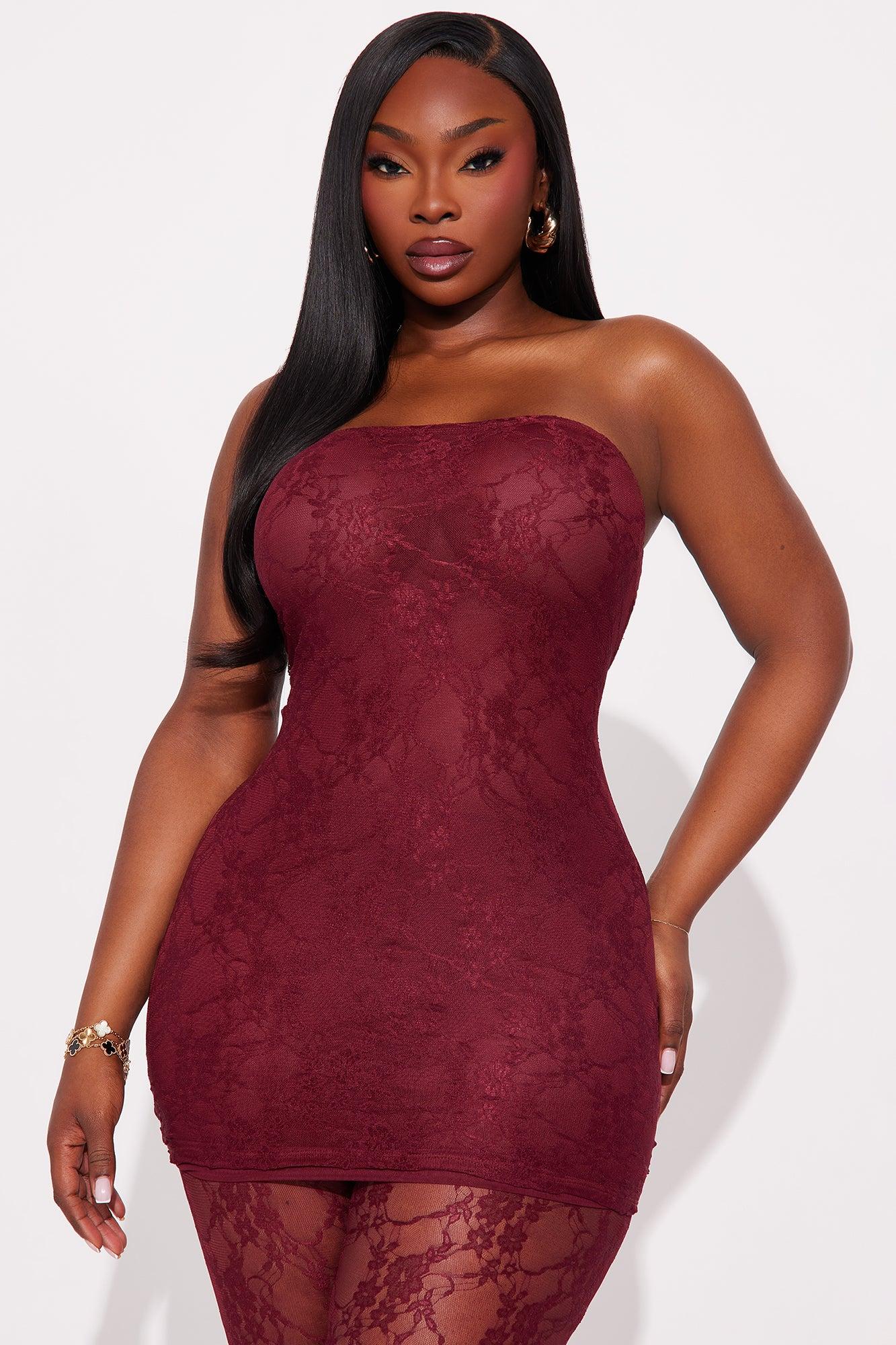 So Lovely Lace Micro Mini Dress Set - Burgundy Product Image