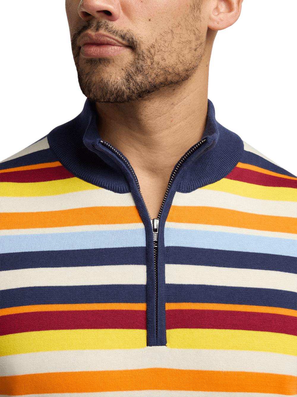 Cotton Quarter Zip Mock Neck Sweater - Multi Product Image