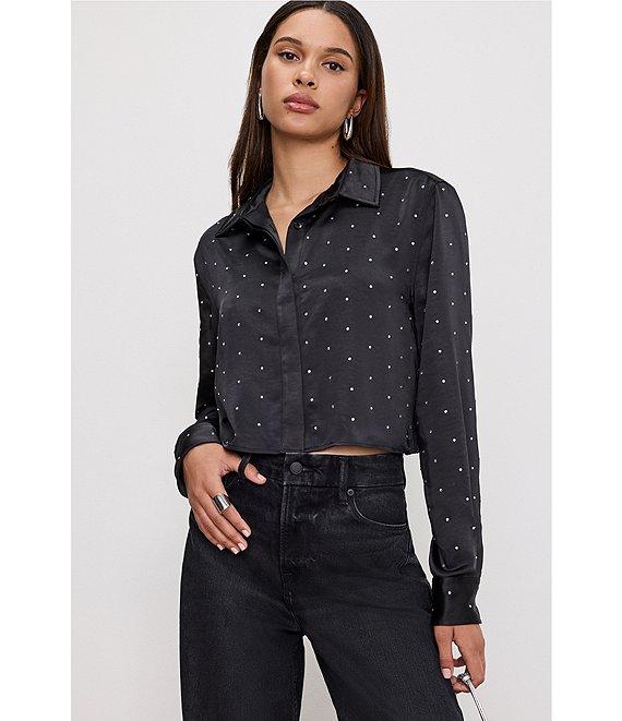 Good American Crystal Satin Collar Neckline Long Sleeve Blouse Product Image