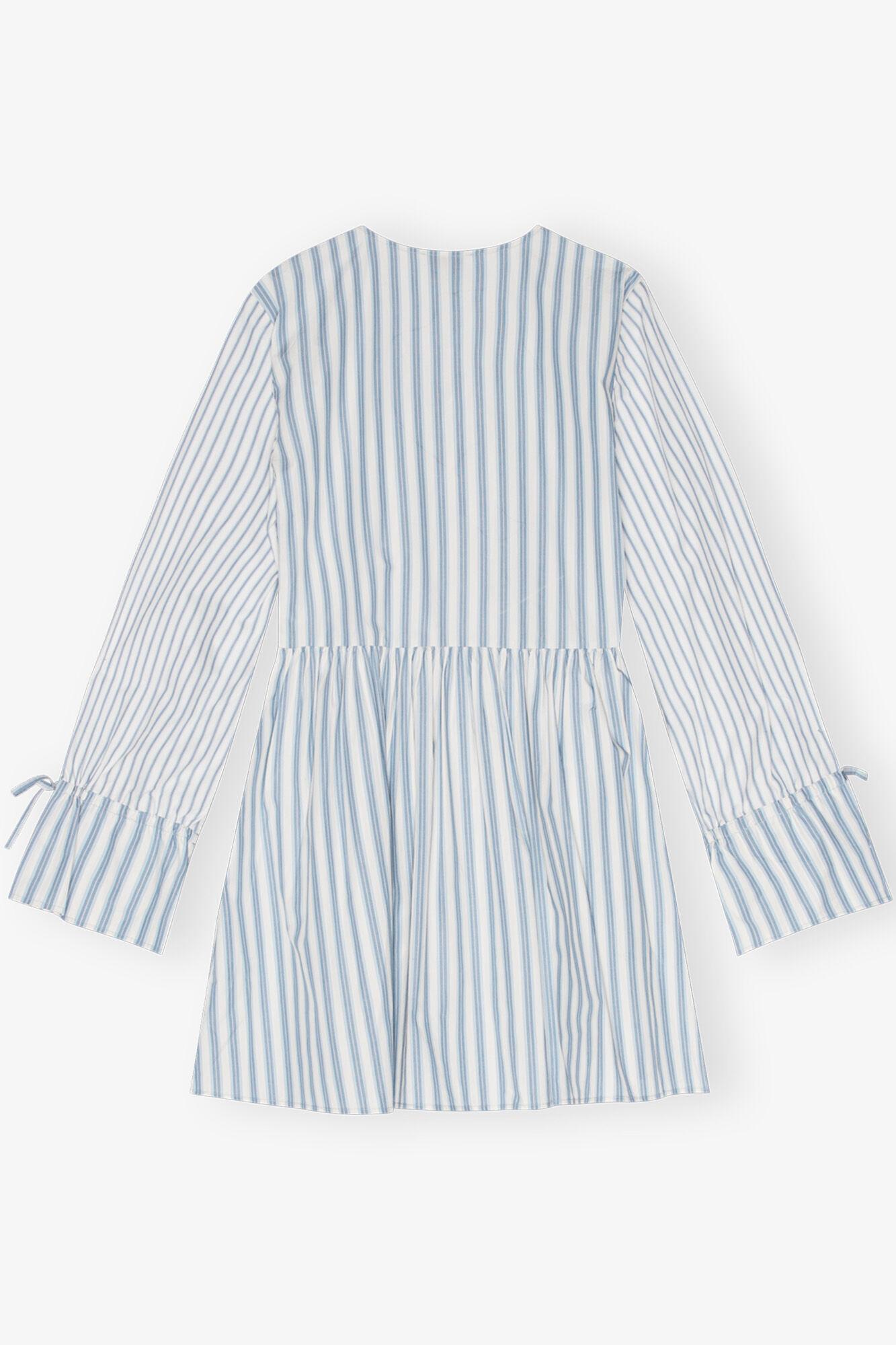 Blue Stripe Cotton Mini Wrap Dress Product Image