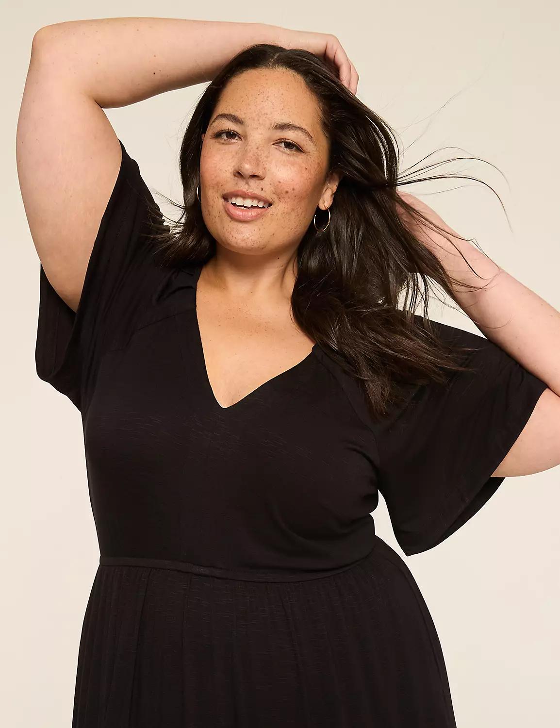 Flutter-Sleeve V-Neck Midi Dress Product Image