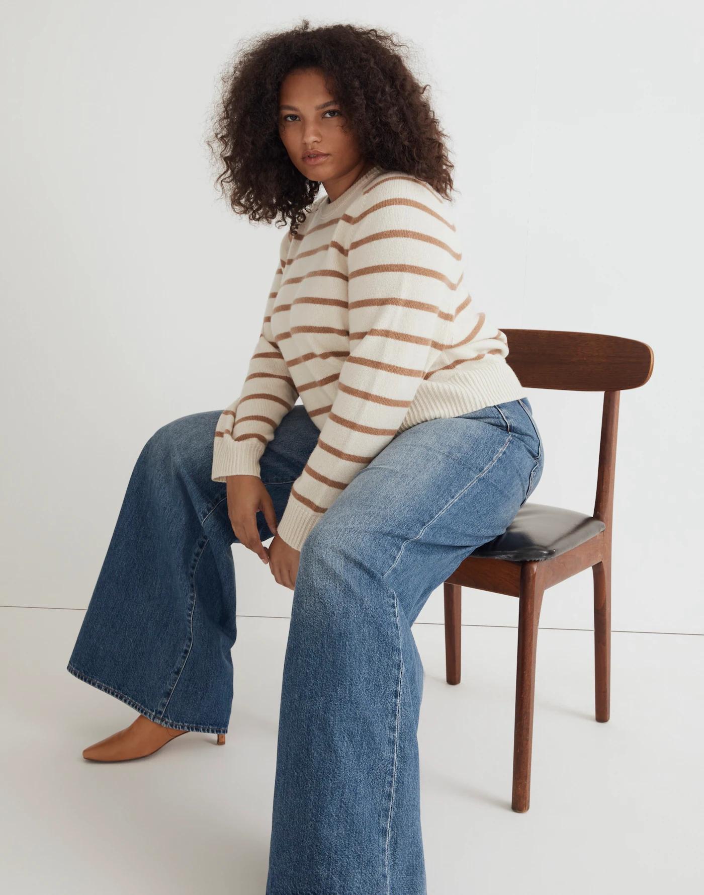 (Re)sourced Cashmere Crewneck Sweater in Stripe Product Image