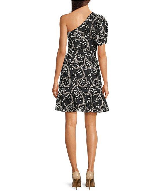 Anne Klein Voile One Shoulder Puff Sleeve Short dress Product Image