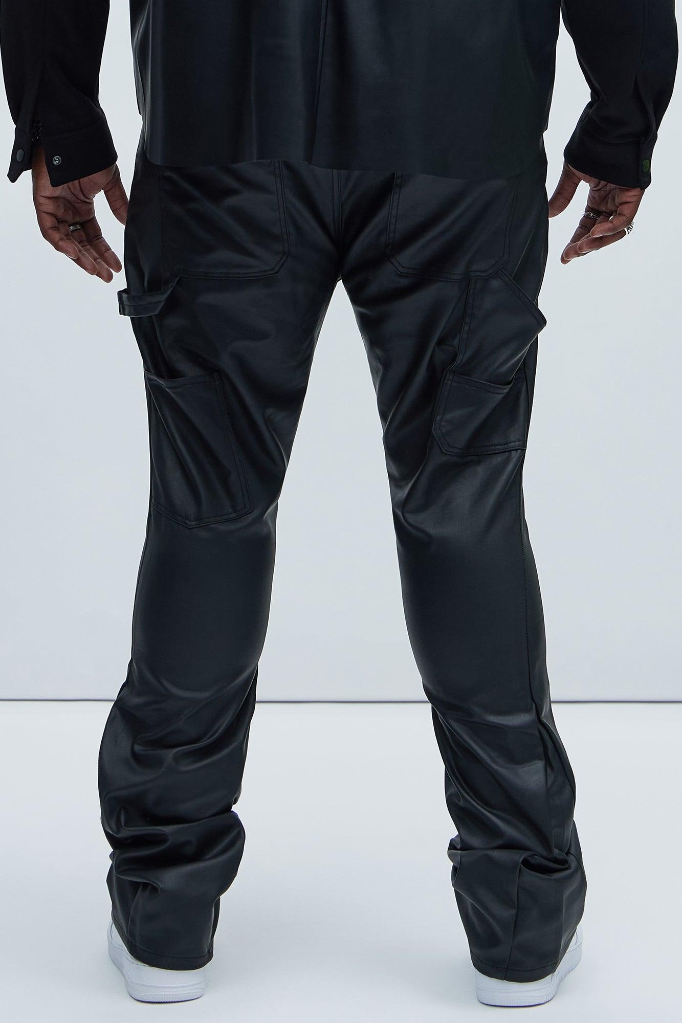 Keep It Solid Faux Leather Stacked Skinny Flare Pants - Black Product Image