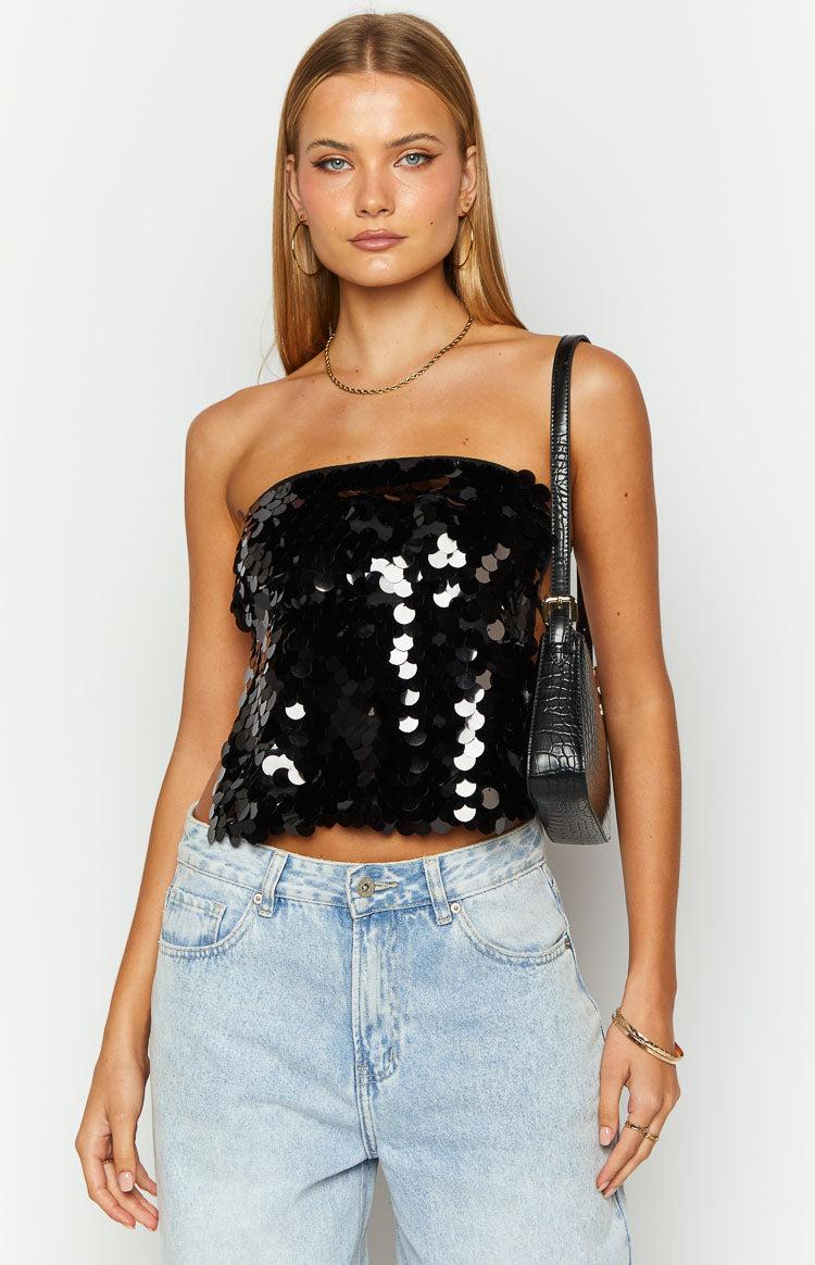Ibiza Black Sequin Strapless Top Girls Product Image