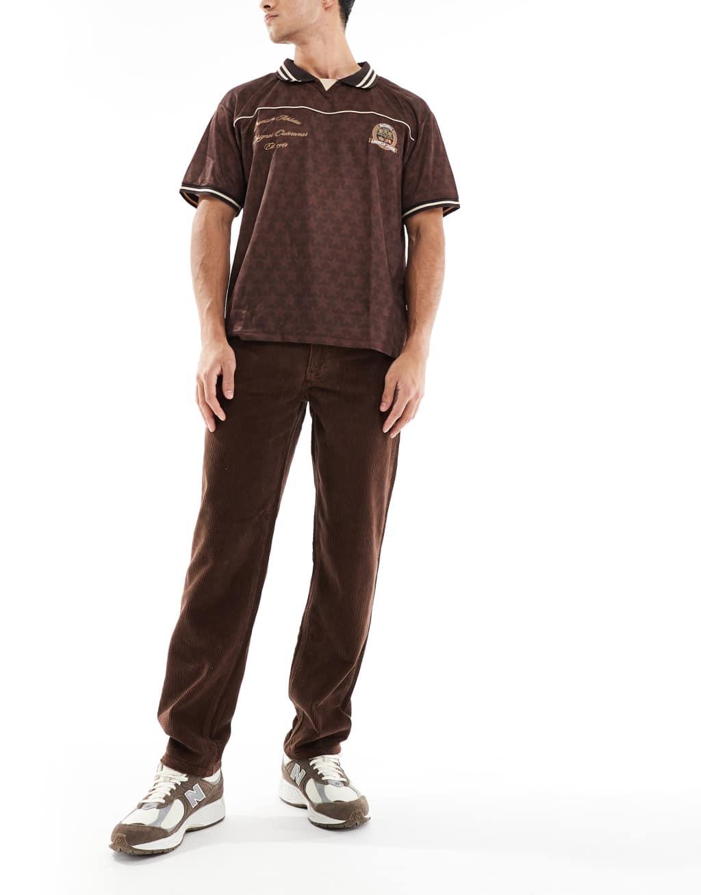 ASOS DESIGN straight leg cord pants in brown Product Image