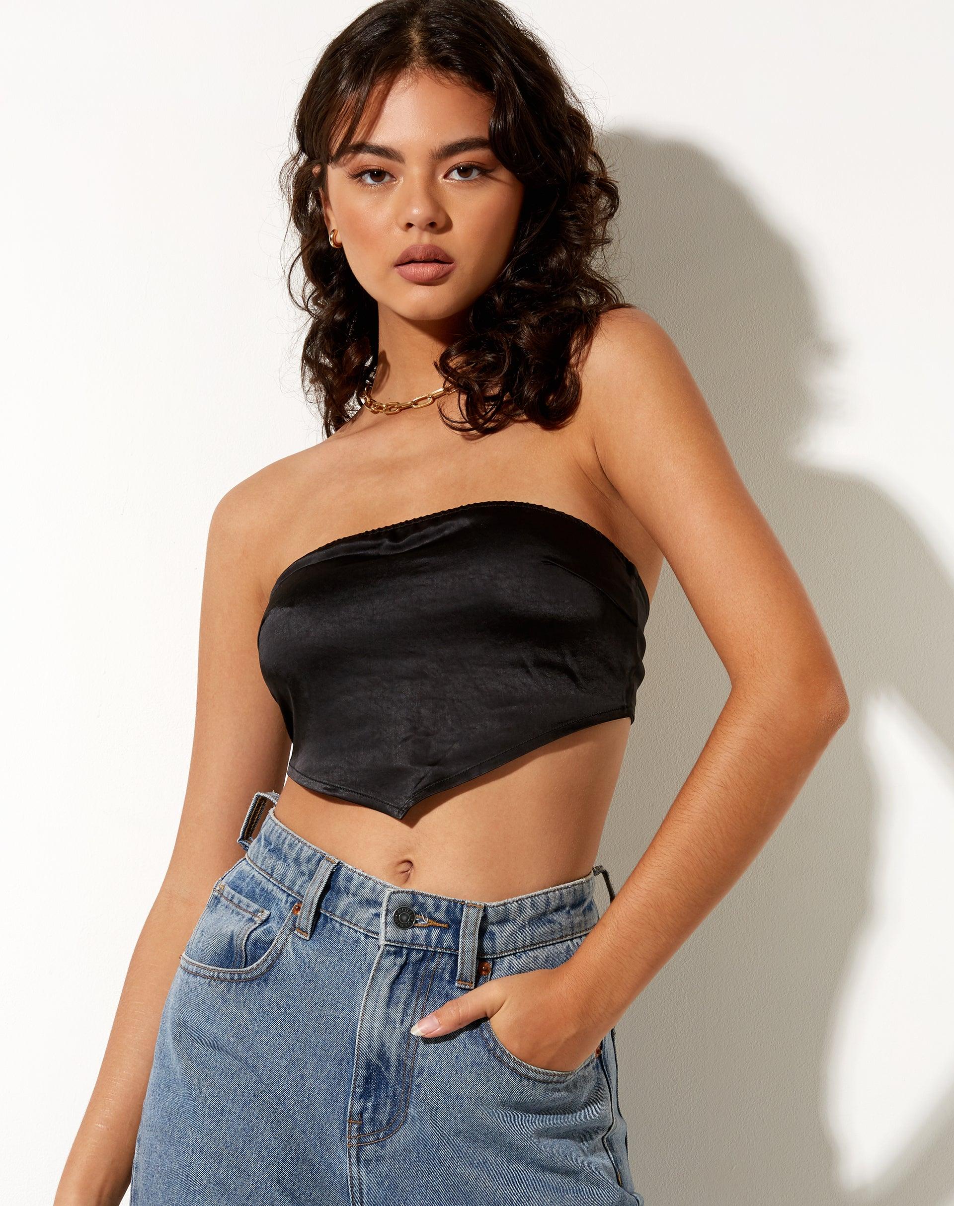 Nolda Crop Top in Satin Black Product Image