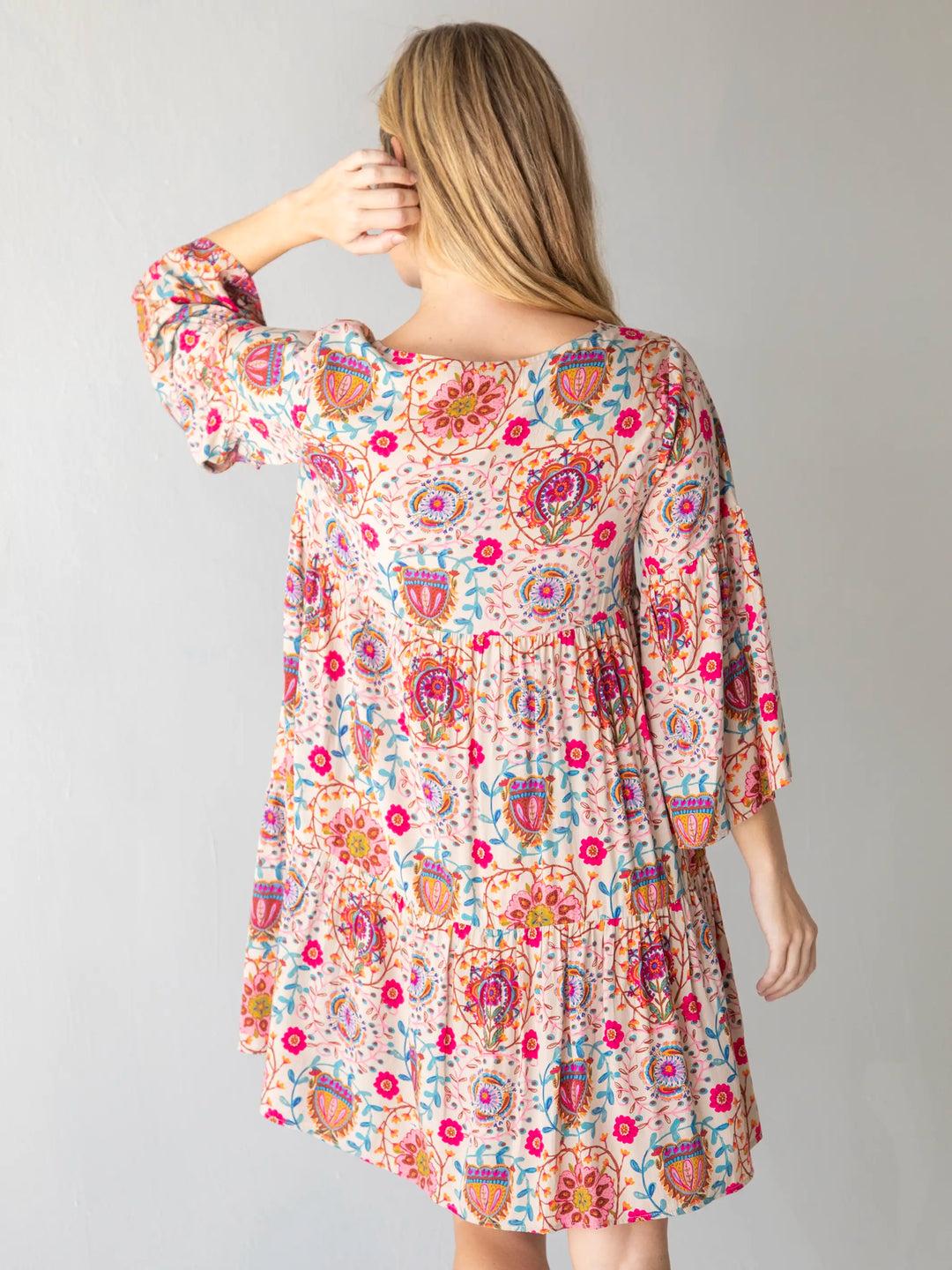 Charlotte Dress - Pink Folk Floral Product Image