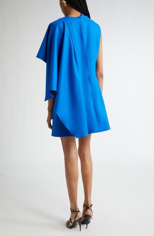 OSCAR DE LA RENTA One Shoulder Cape Detail  Stretch Wool Dress In Lapis Product Image